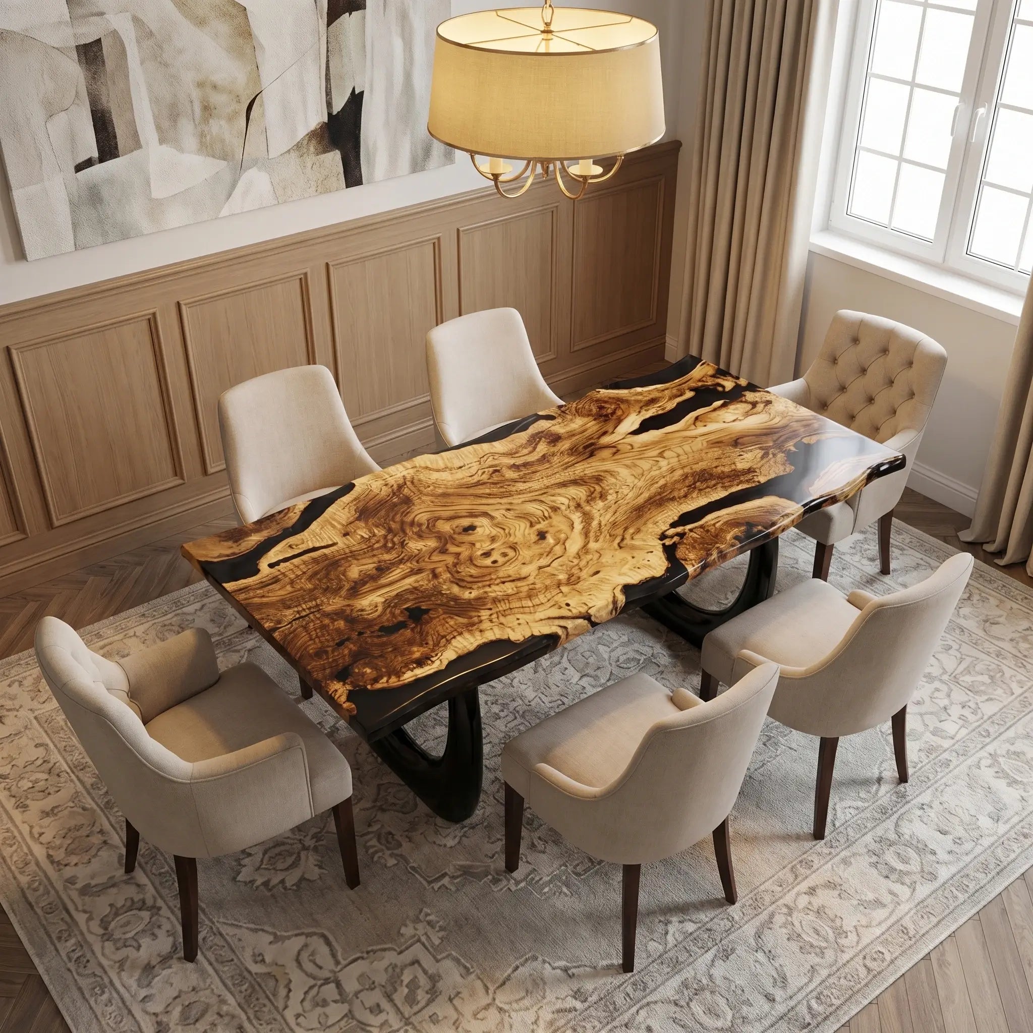 Custom Olive Epoxy Resin River Table Black Resin KRT-85 - image 2 | ThawHome