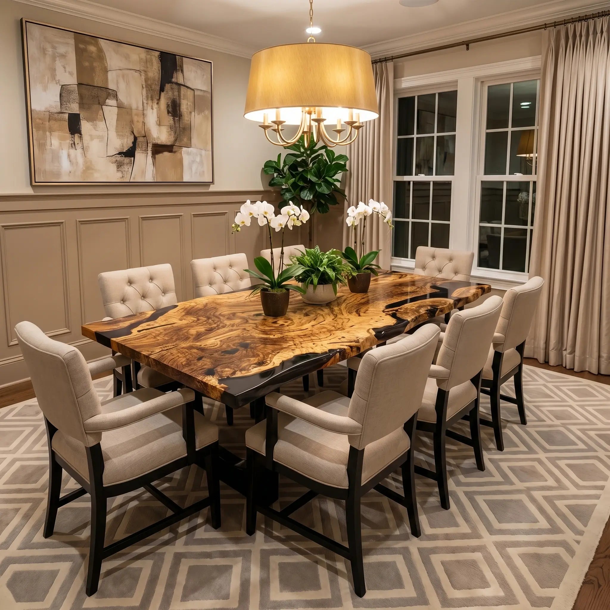 Custom Olive Epoxy Resin River Table Black Resin KRT-85 - image 3 | ThawHome