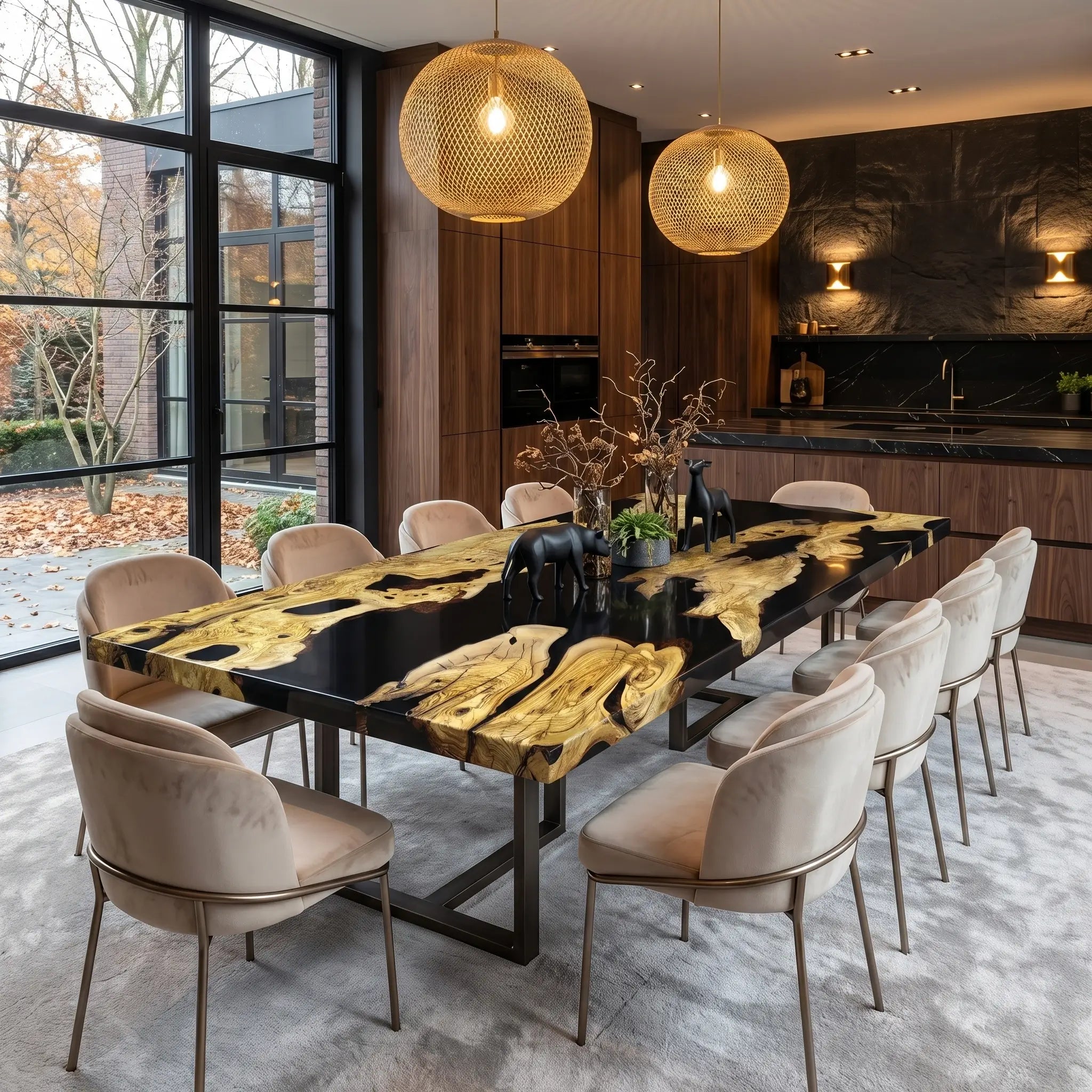 Custom Olive Epoxy Resin River Table Black Resin ORT-28 - image 3 | ThawHome