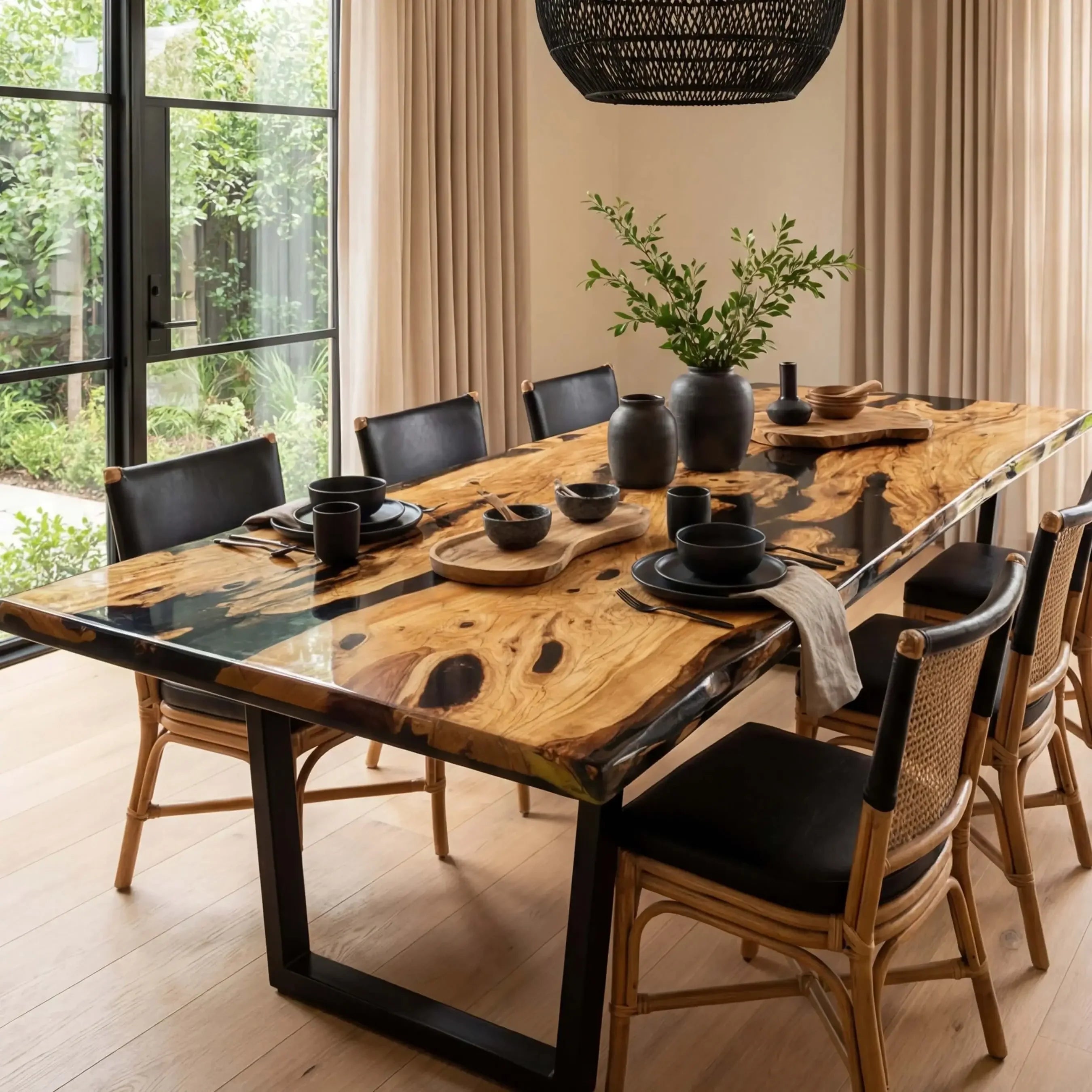 Custom Olive Epoxy Resin River Table Black Resin ORT-32 - image 3 | ThawHome