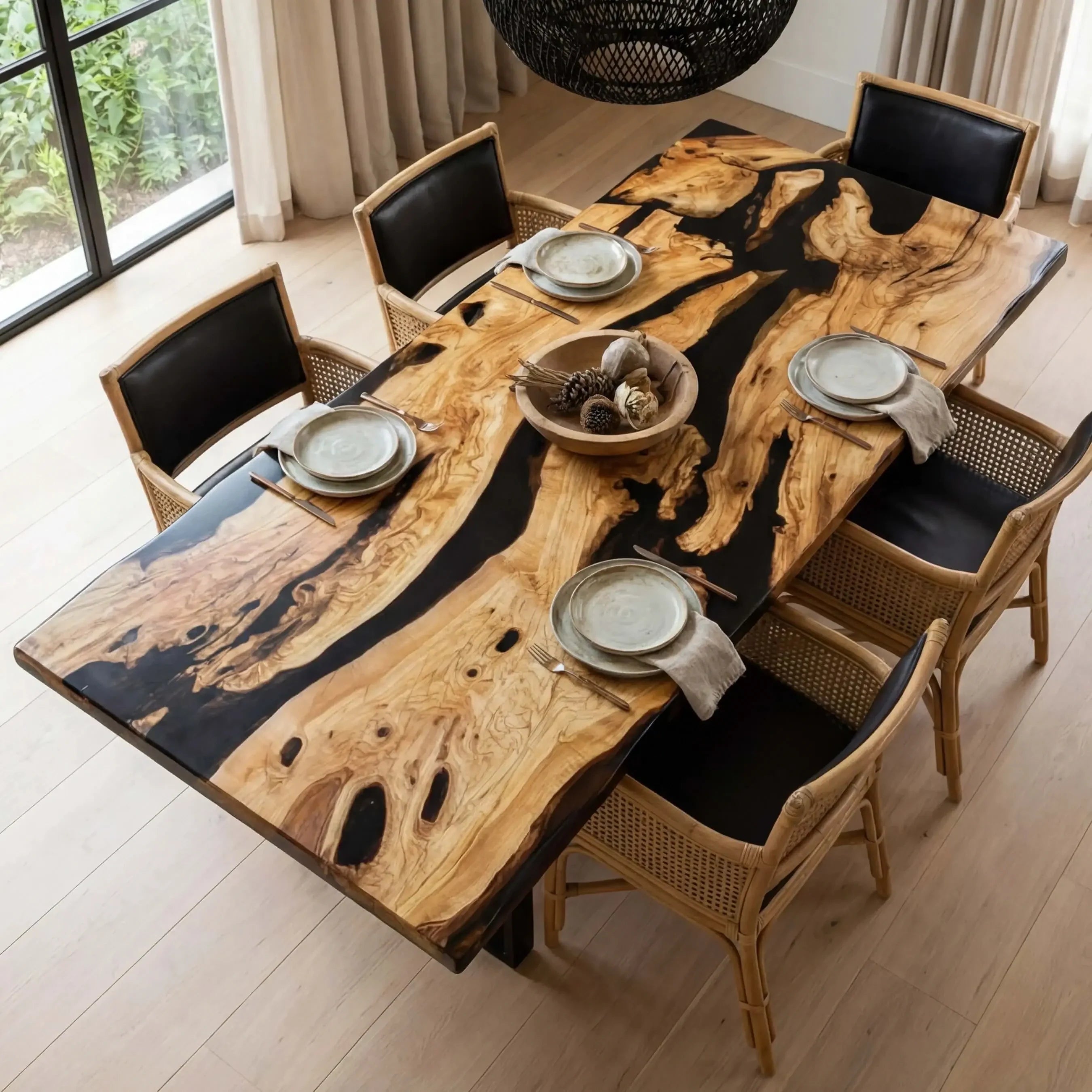 Custom Olive Epoxy Resin River Table Black Resin ORT-32 - image 1 | ThawHome