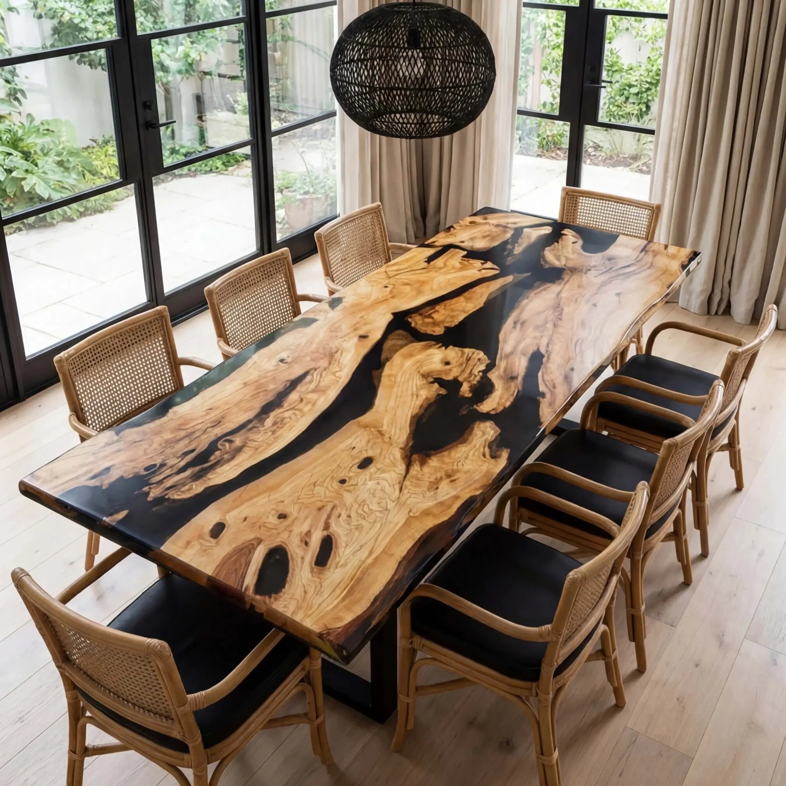 Custom Olive Epoxy Resin River Table Black Resin ORT-32 - image 2 | ThawHome