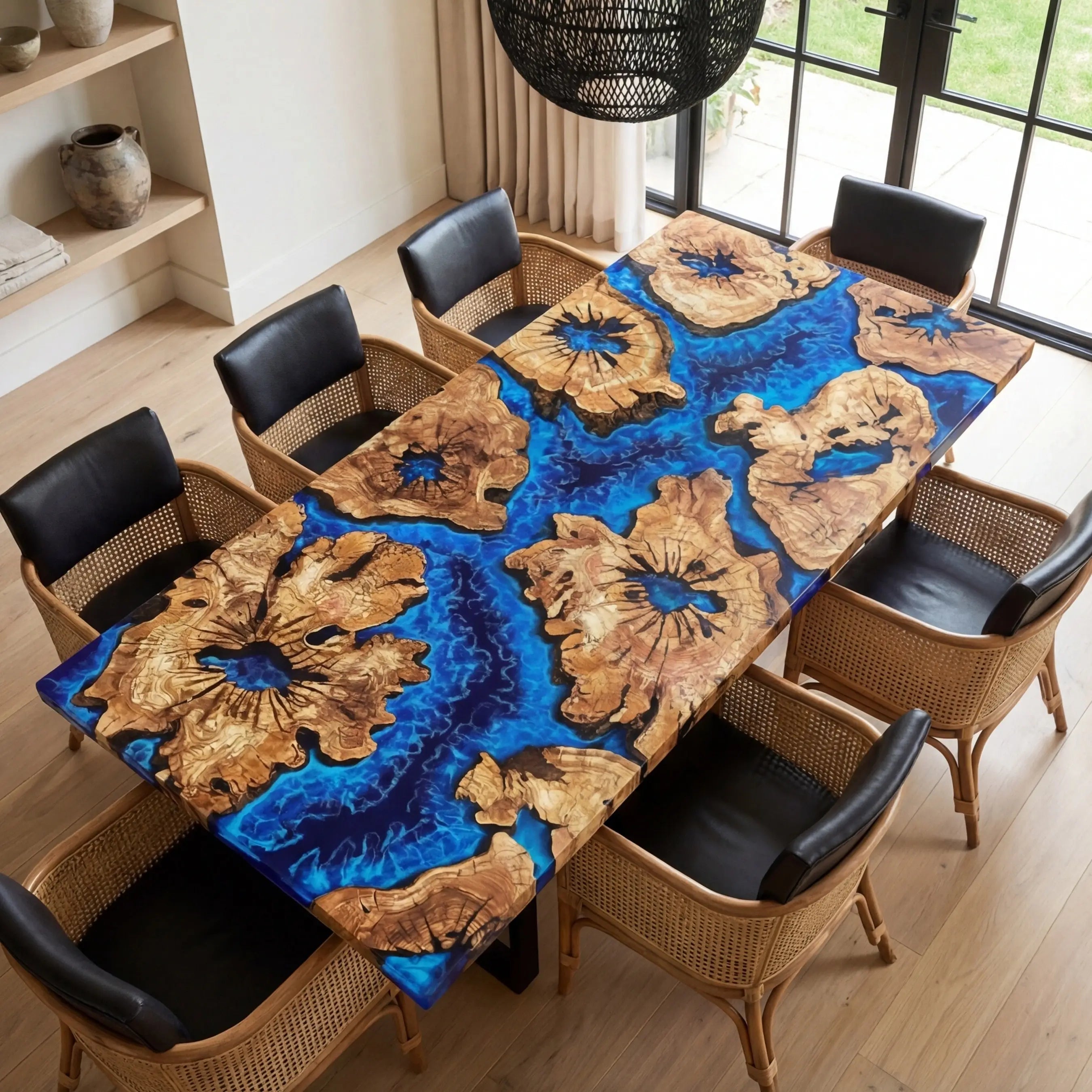 Custom Olive Epoxy Resin River Table Blue Waves ERT-56 - image 1 | ThawHome