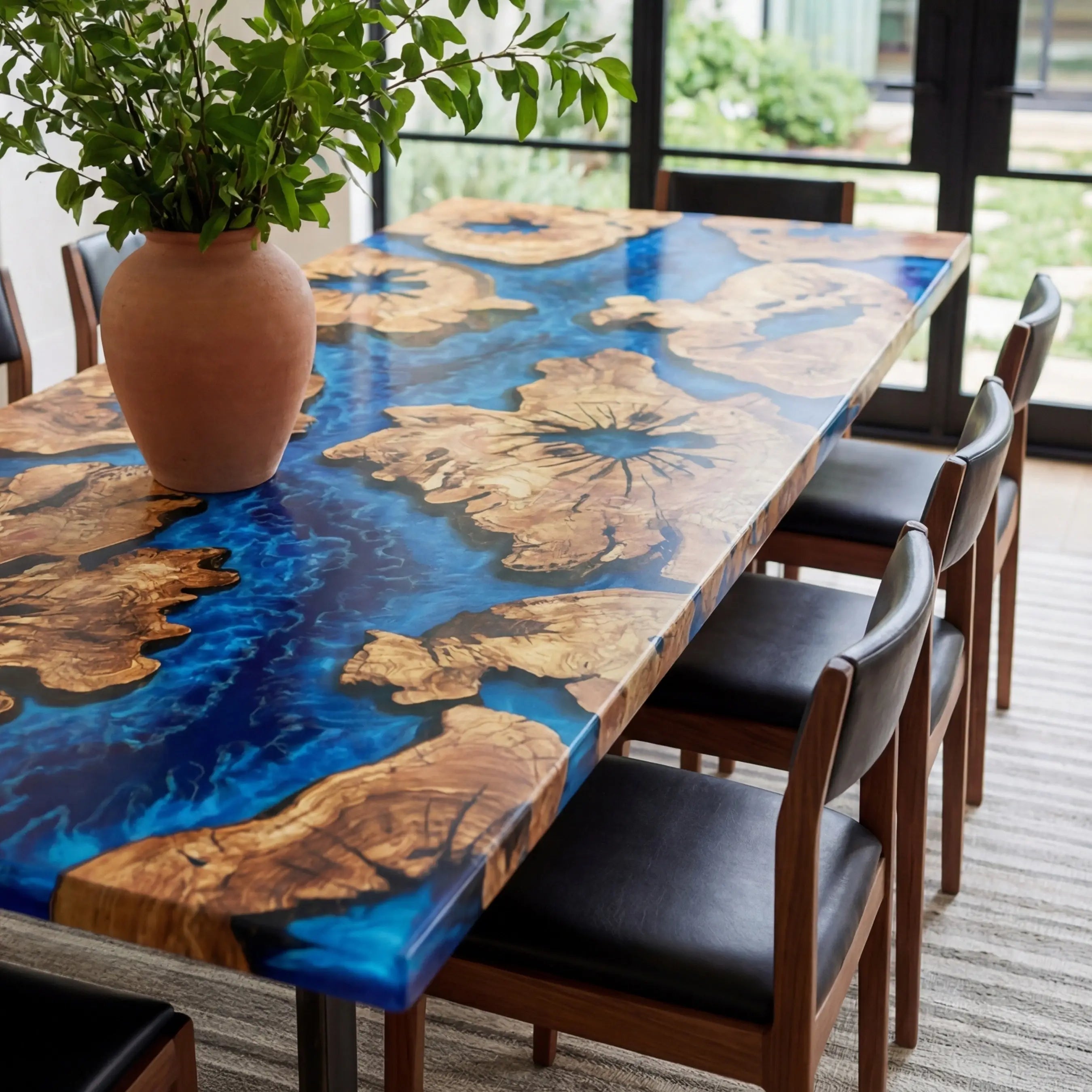 Custom Olive Epoxy Resin River Table Blue Waves ERT-56 - image 4 | ThawHome