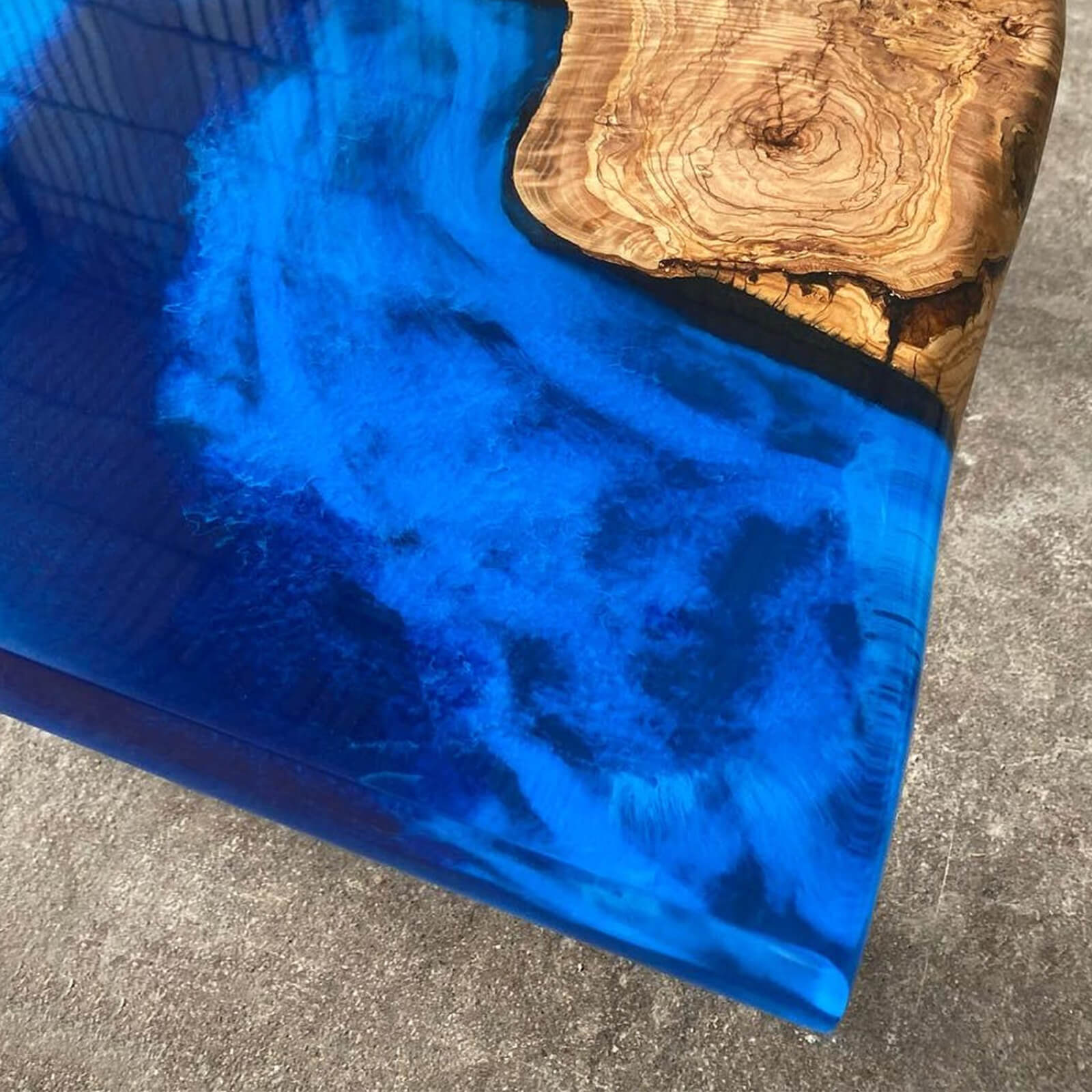 Custom Olive Epoxy Resin River Table Blue Waves RXT-82 - image 7 | ThawHome