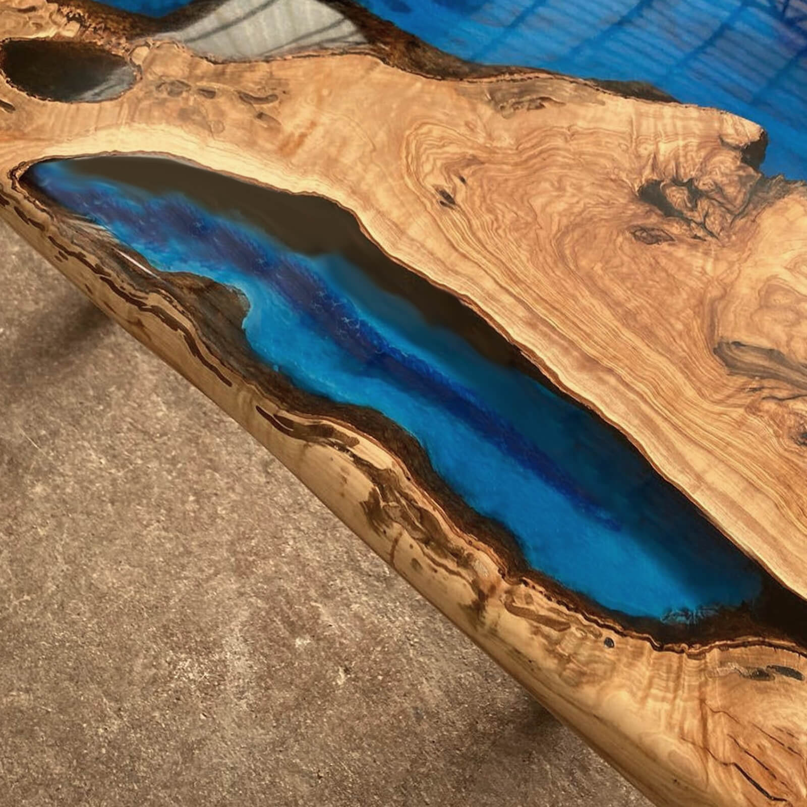 Custom Olive Epoxy Resin River Table Blue Waves RXT-82 - image 8 | ThawHome