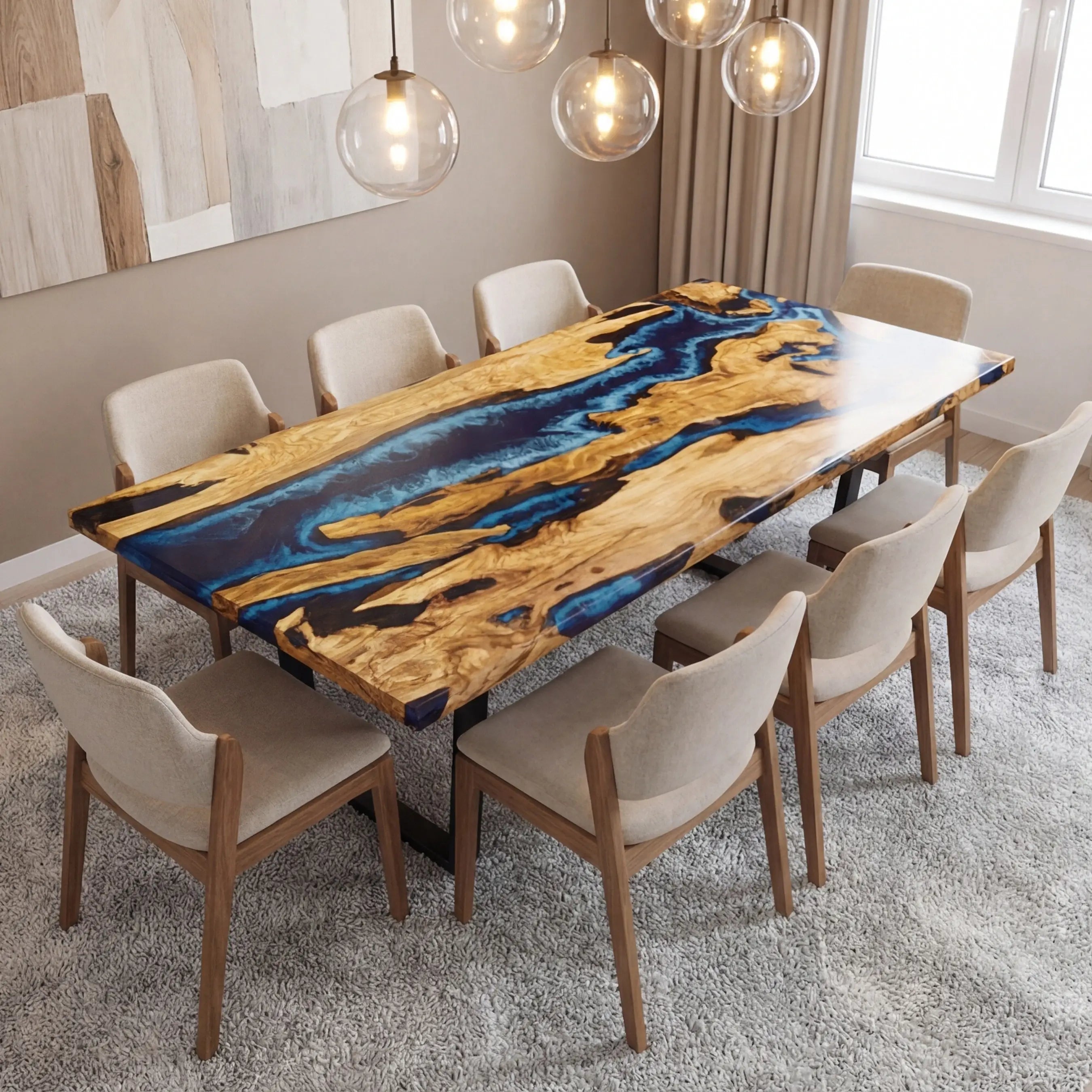 Custom Olive Epoxy Resin River Table Deep Sea Blue XTR-49 - image 2 | ThawHome