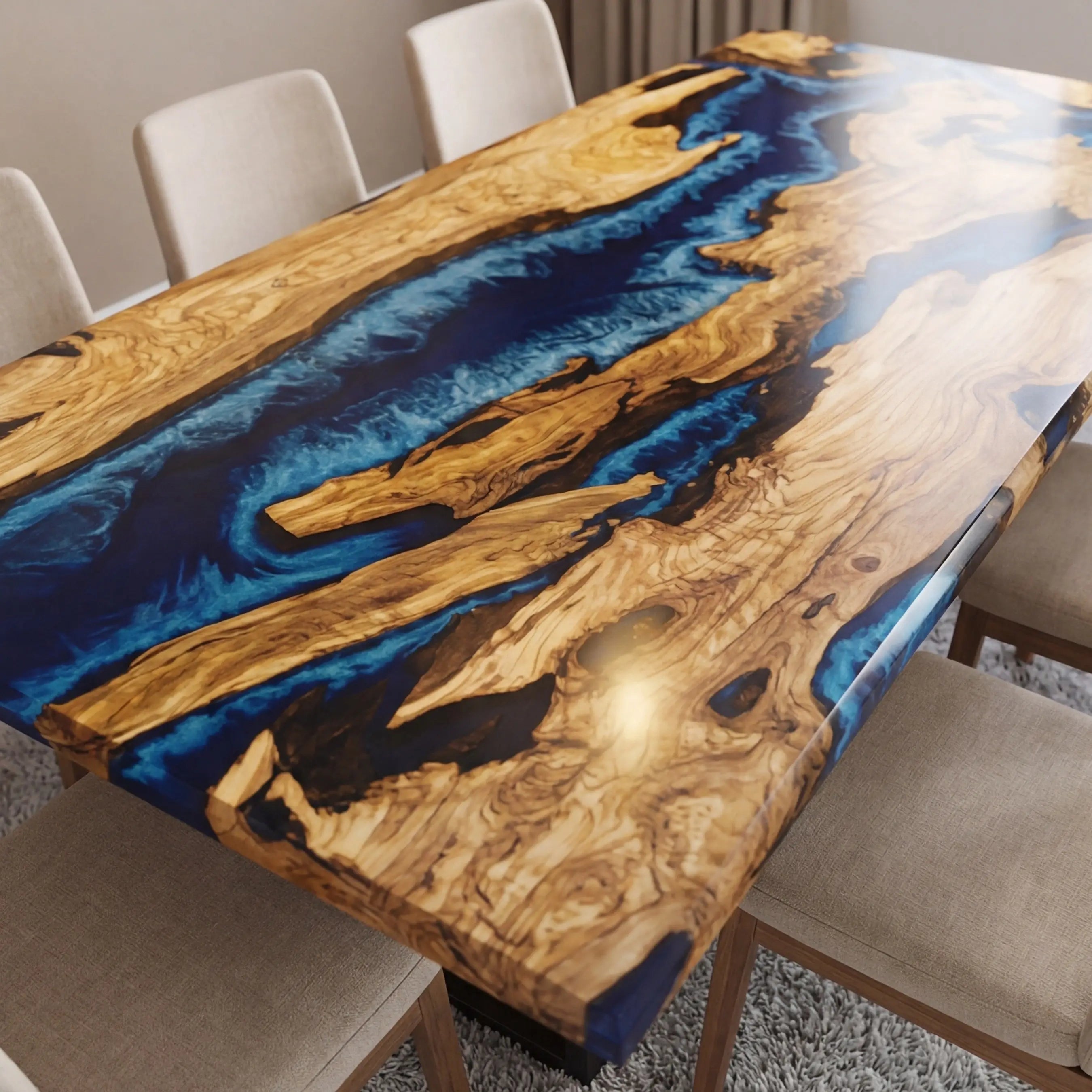 Custom Olive Epoxy Resin River Table Deep Sea Blue XTR-49 - image 6 | ThawHome