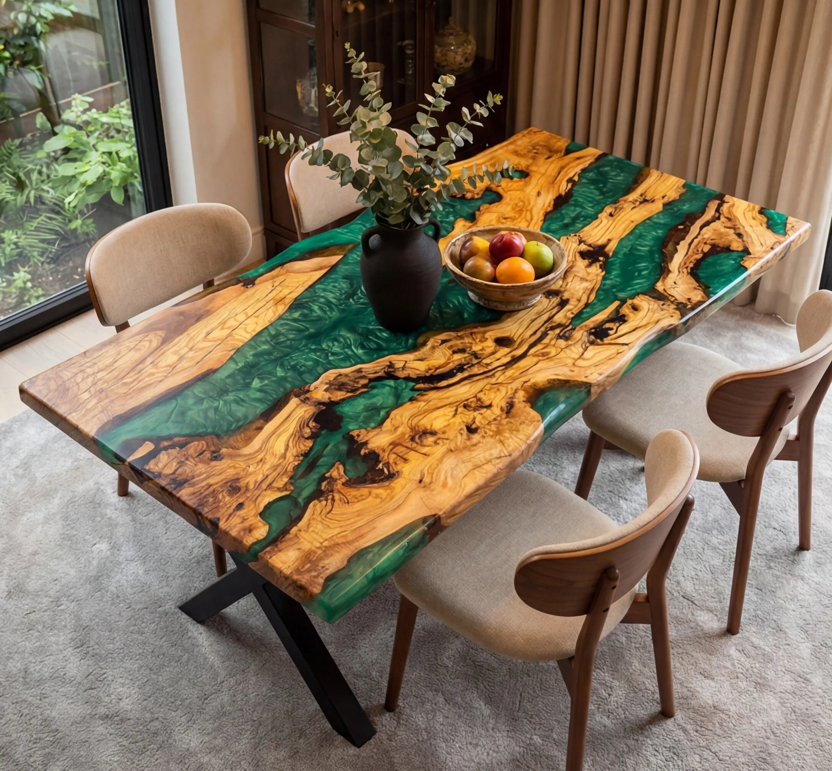 Custom Olive Epoxy Resin River Table Green Pearl CRT-56 - image 1 | ThawHome