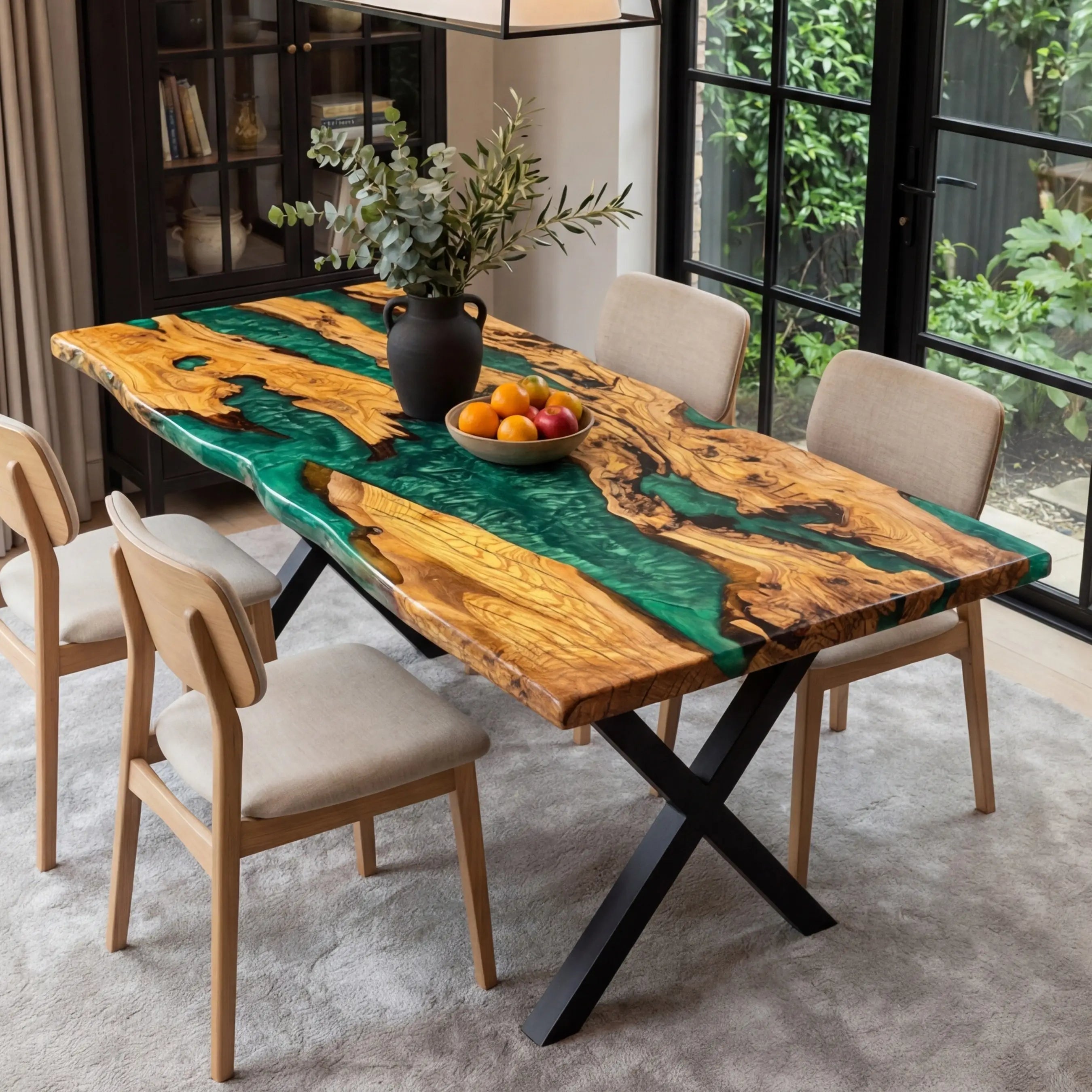 Custom Olive Epoxy Resin River Table Green Pearl CRT-56 - image 3 | ThawHome