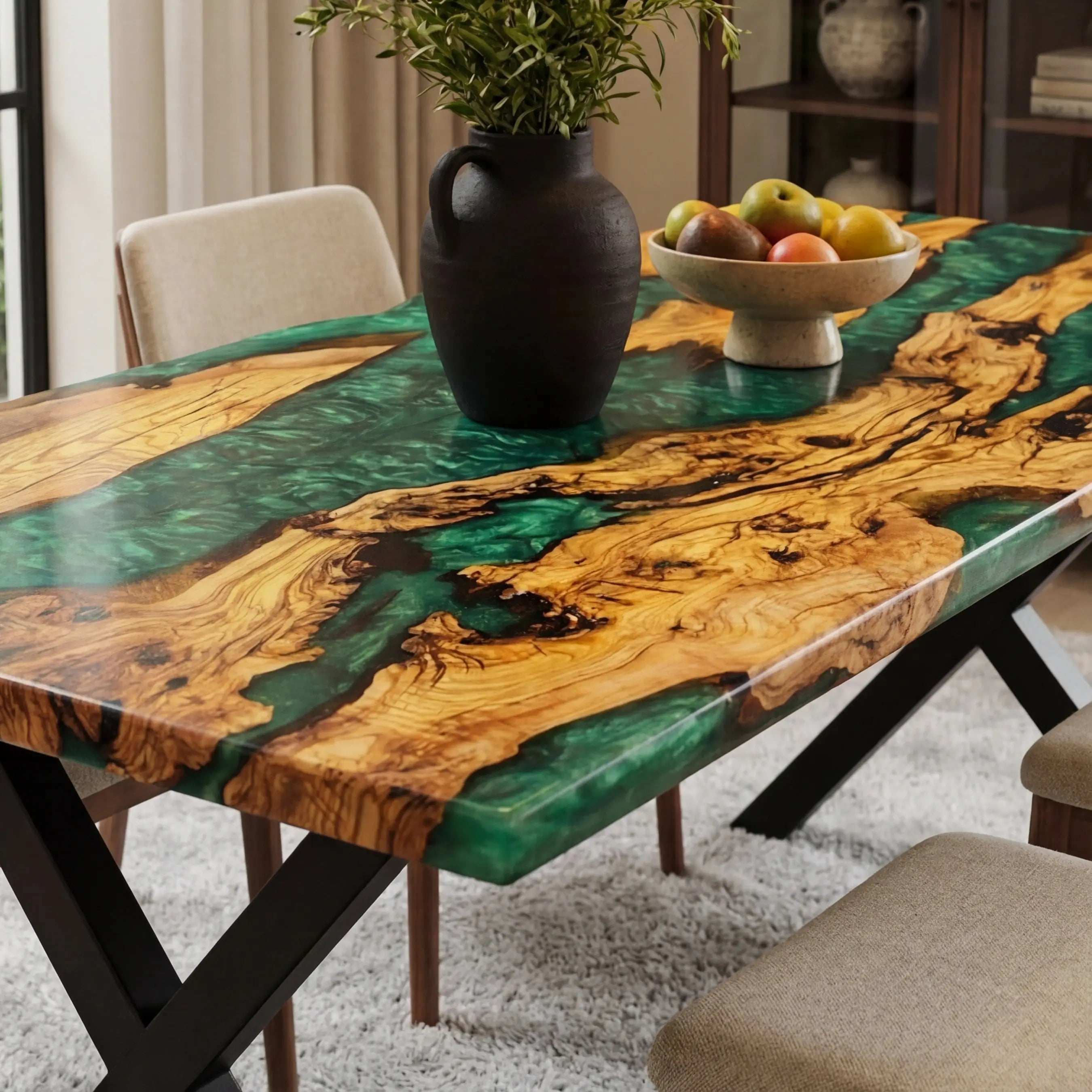 Custom Olive Epoxy Resin River Table Green Pearl CRT-56 - image 4 | ThawHome