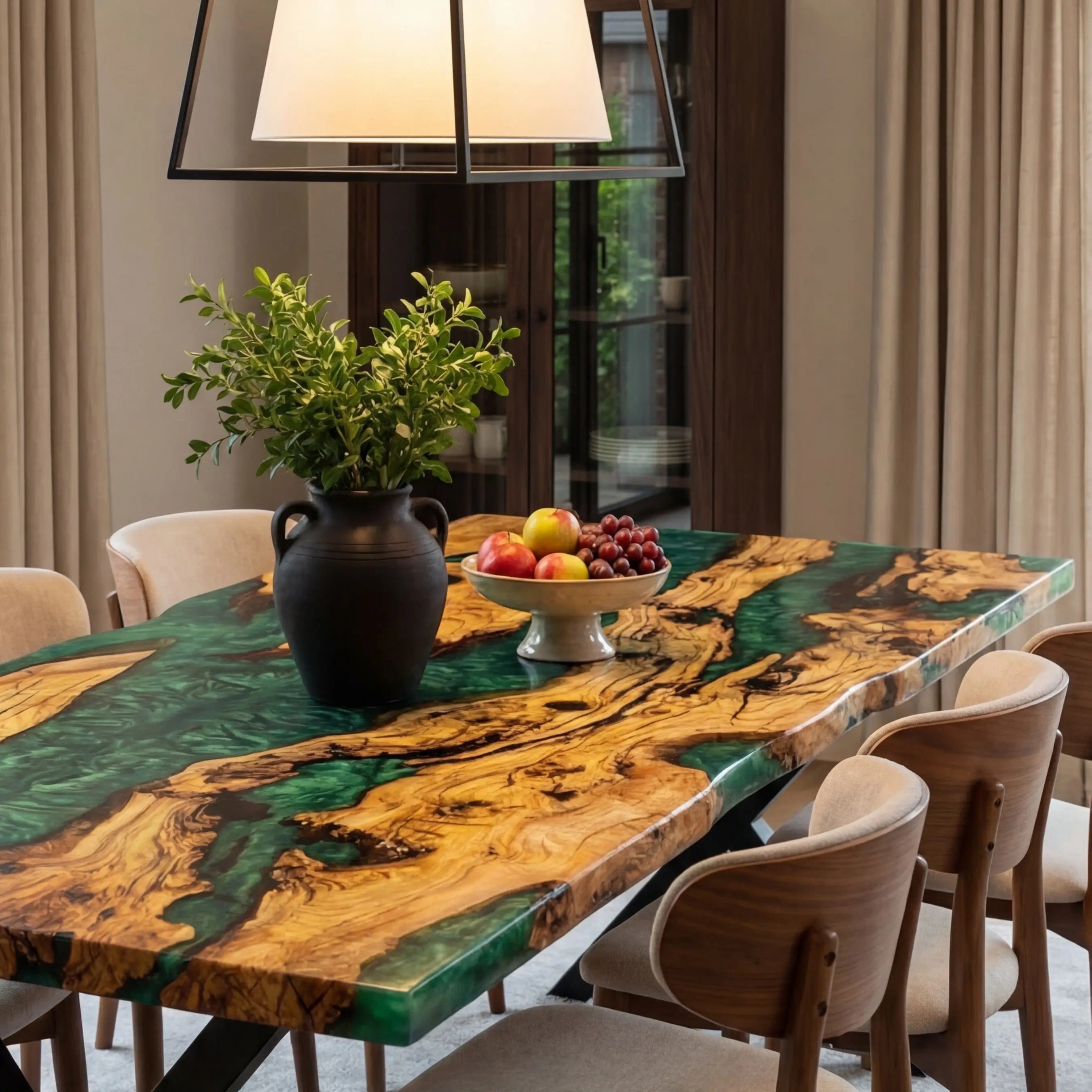 Custom Olive Epoxy Resin River Table Green Pearl CRT-56 - image 5 | ThawHome