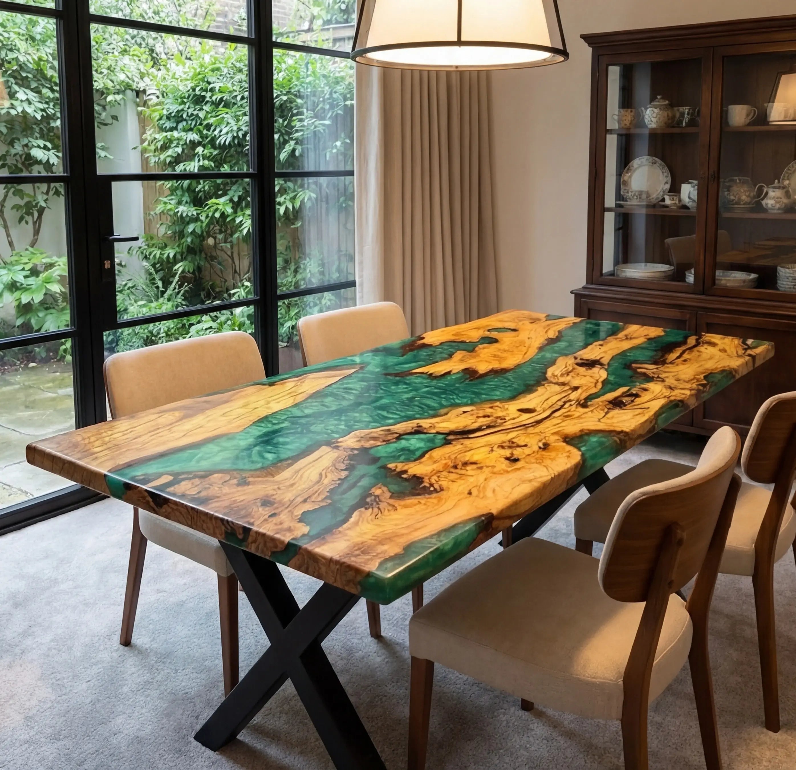 Custom Olive Epoxy Resin River Table Green Pearl CRT-56 - image 2 | ThawHome