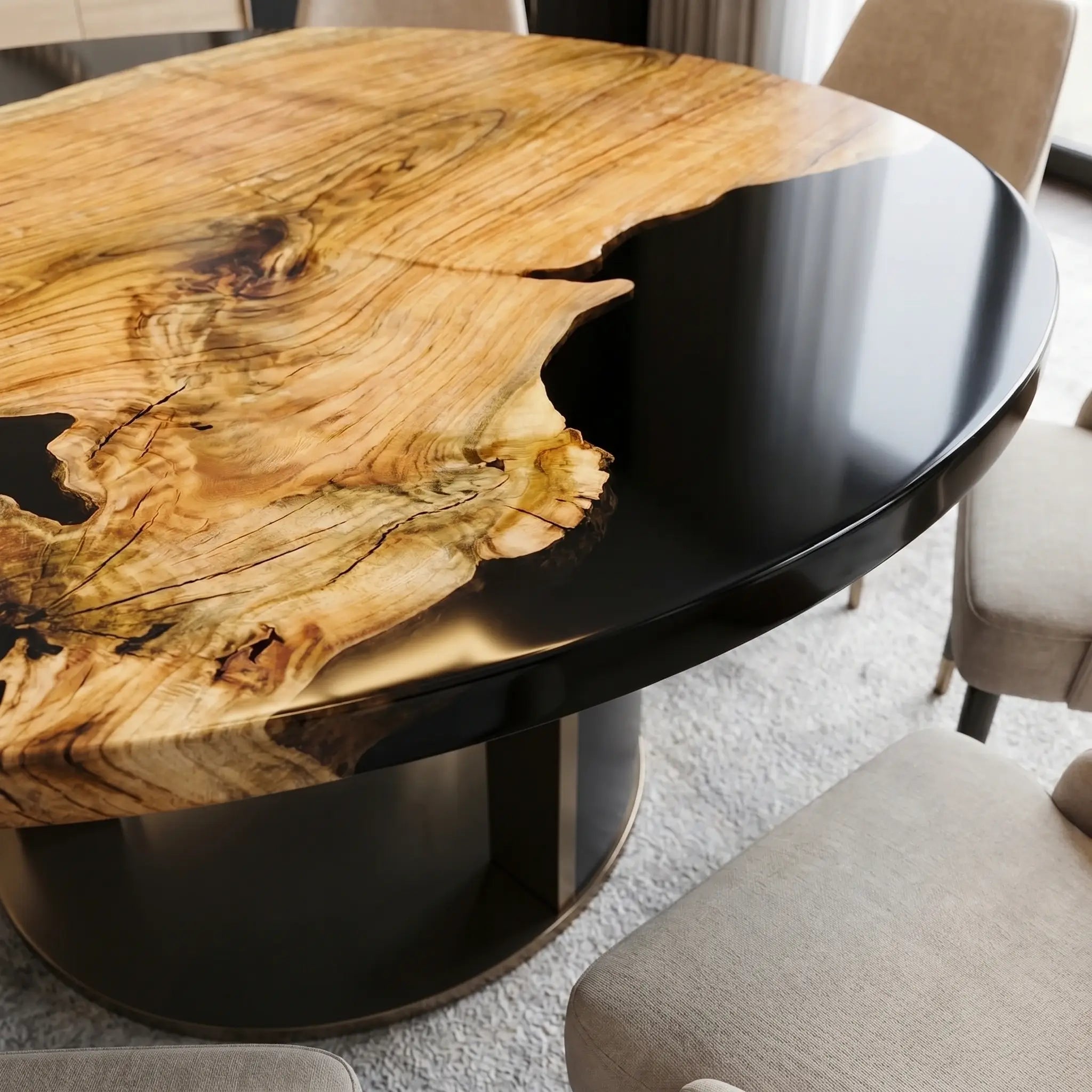 Custom Olive Epoxy Resin Round Coffee Table Black Resin