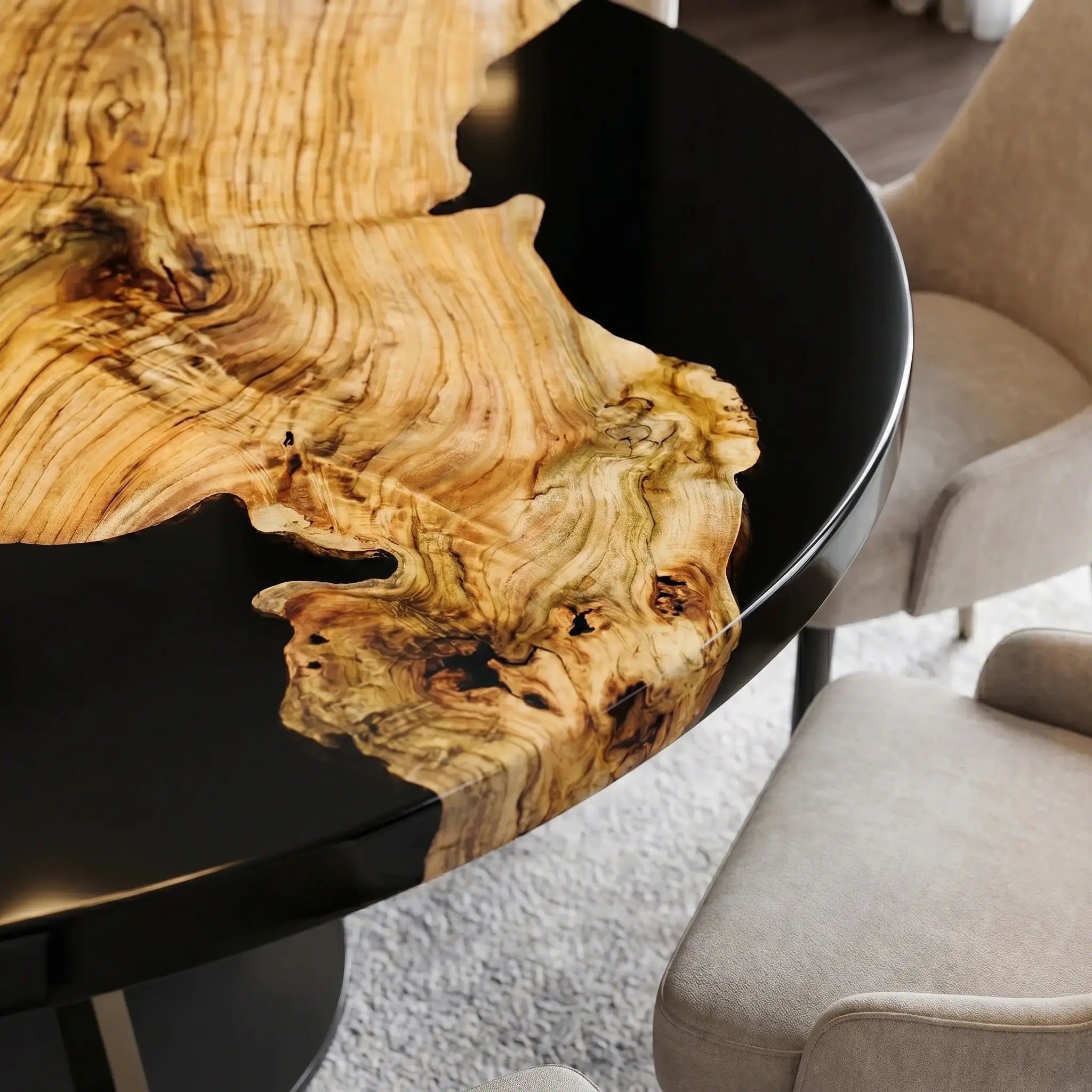 Custom Olive Epoxy Resin Round Coffee Table Black Resin