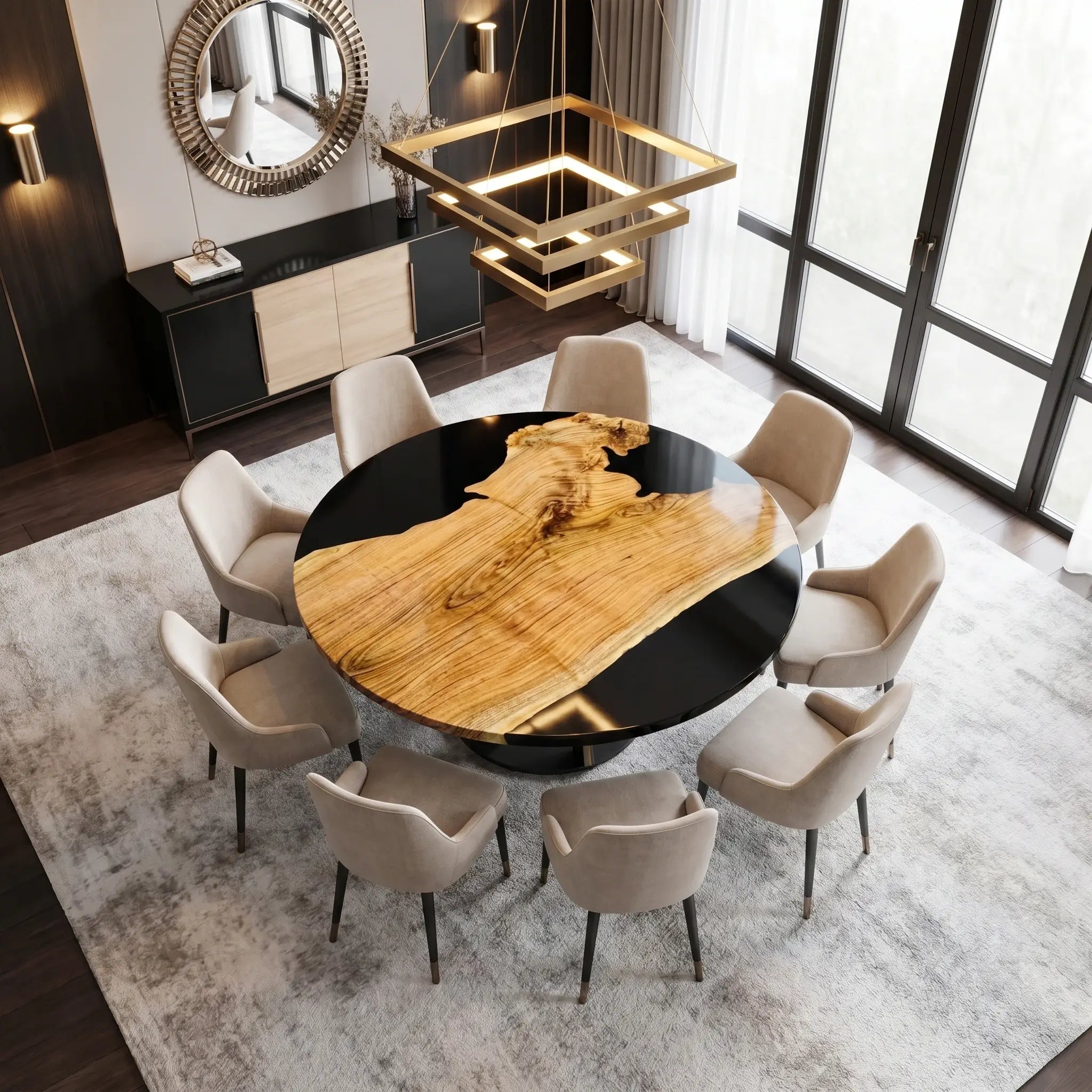 Custom Olive Epoxy Resin Round Coffee Table Black Resin