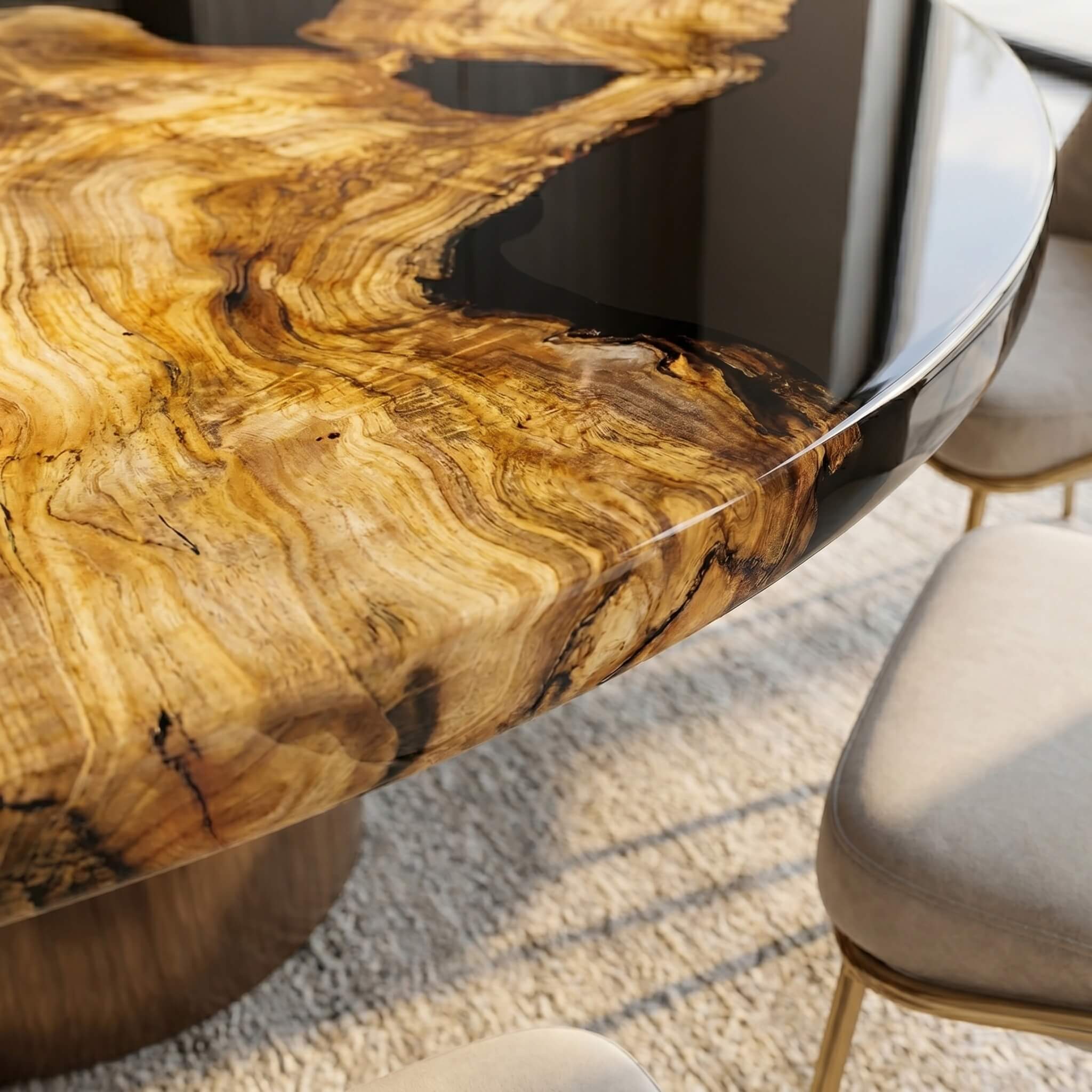 Custom Olive Epoxy Resin Round Coffee Table Black Resin