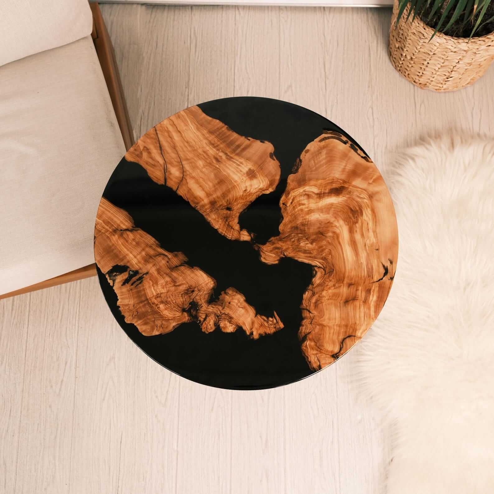 Custom Olive Epoxy Resin Round Coffee Table Black Resin