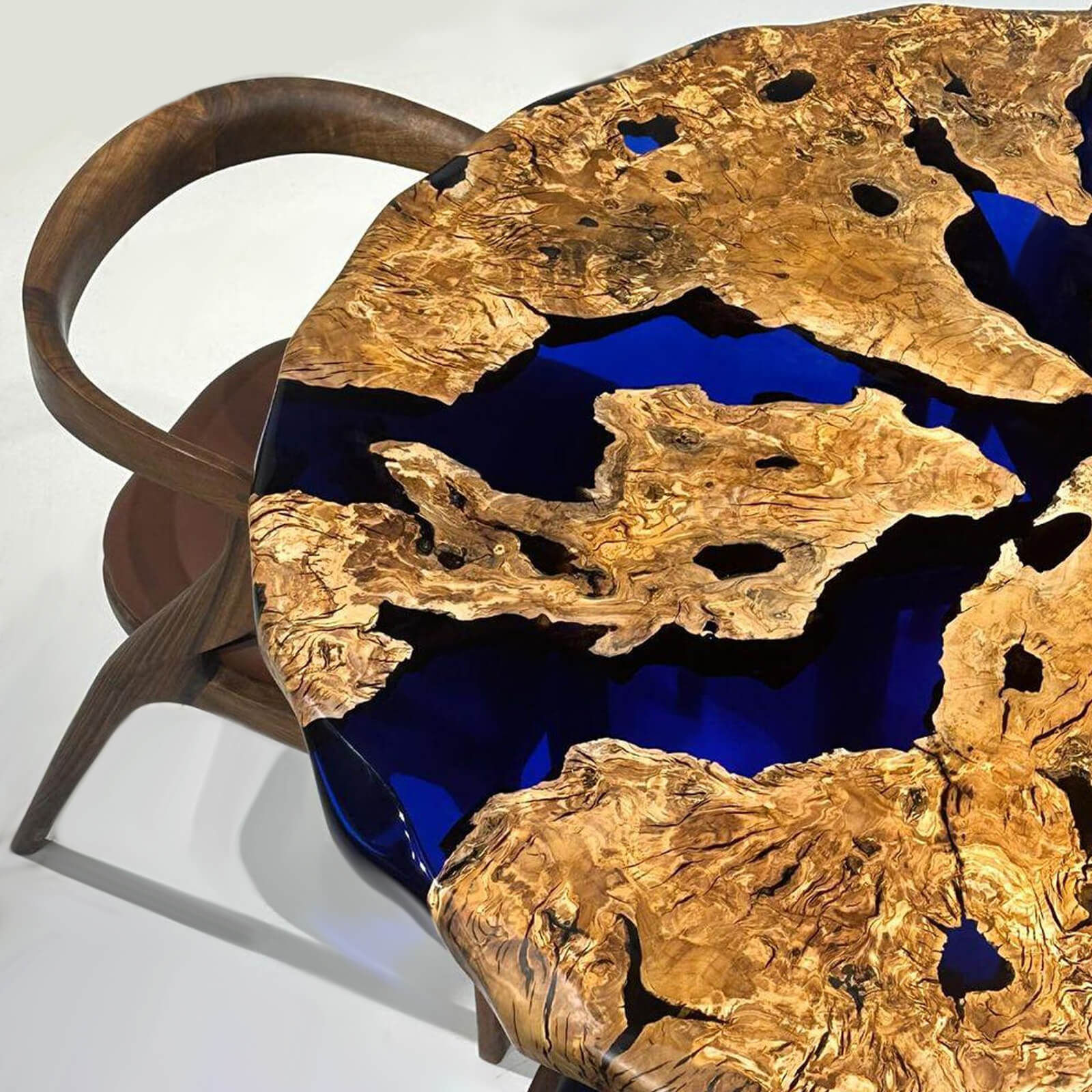 Custom Olive Epoxy Resin Round Coffee Table Blue Resin