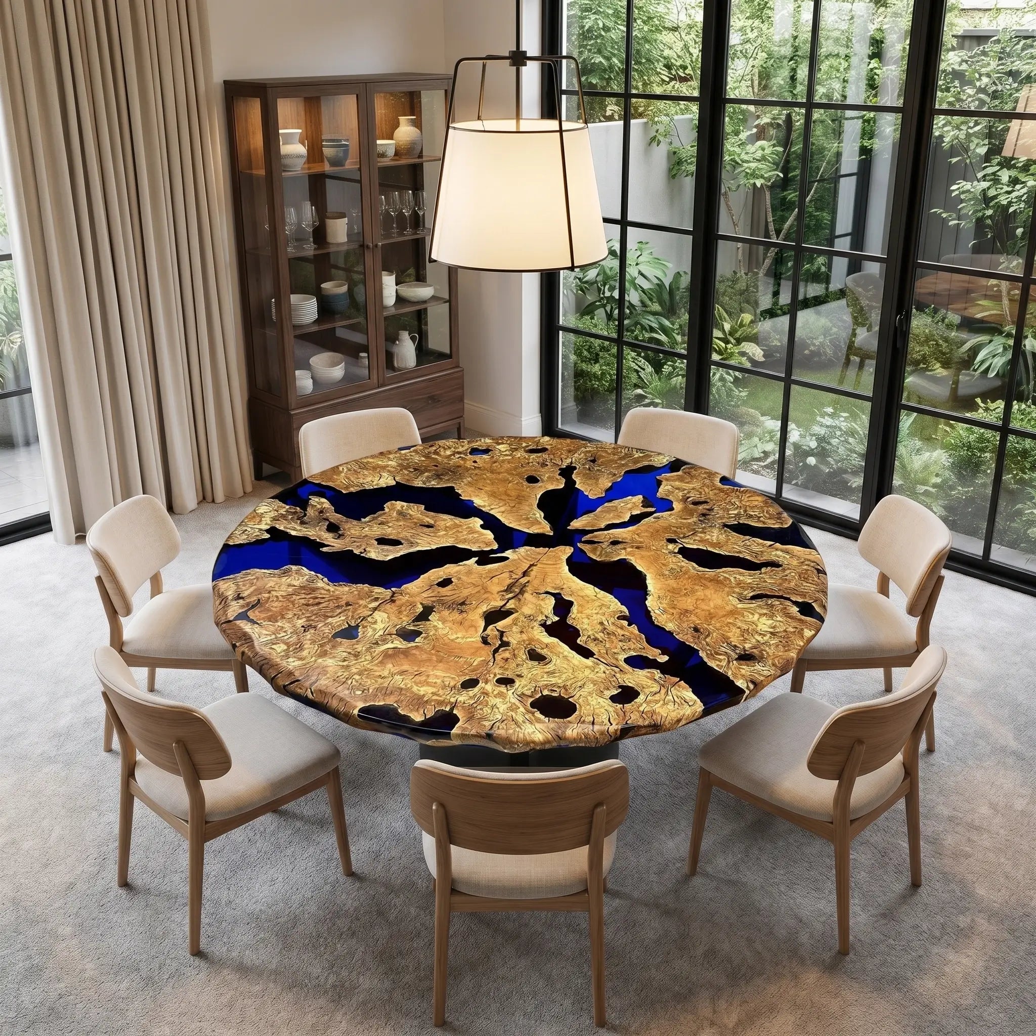 Custom Olive Epoxy Resin Round Coffee Table Blue Resin