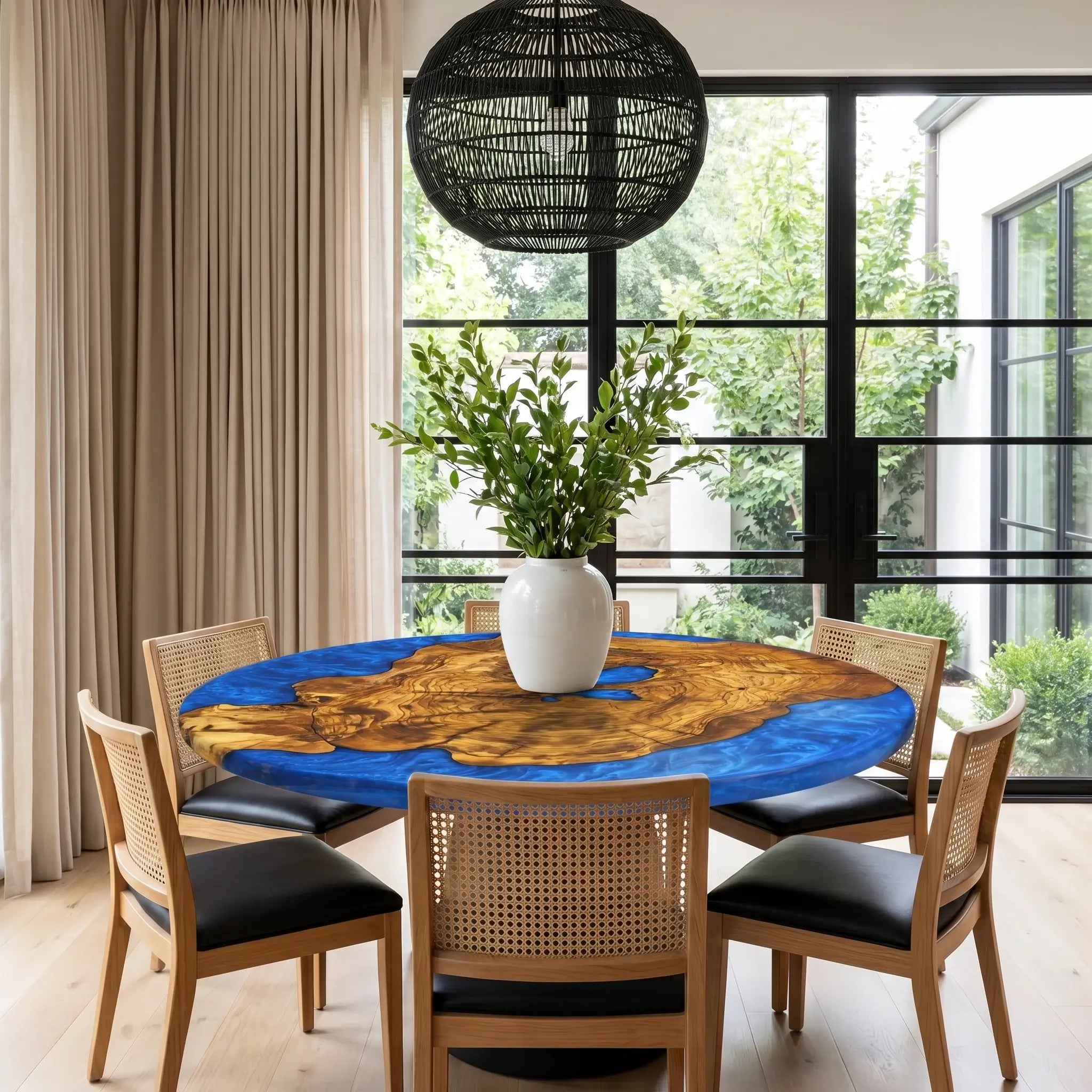 Custom Olive Epoxy Resin Round Coffee Table Blue Resin