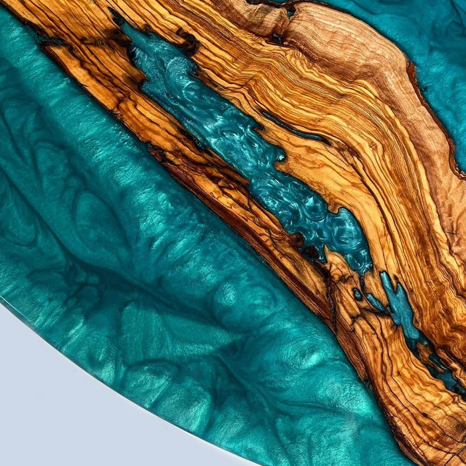 Custom Olive Epoxy Resin Round Coffee Table Blue Resin
