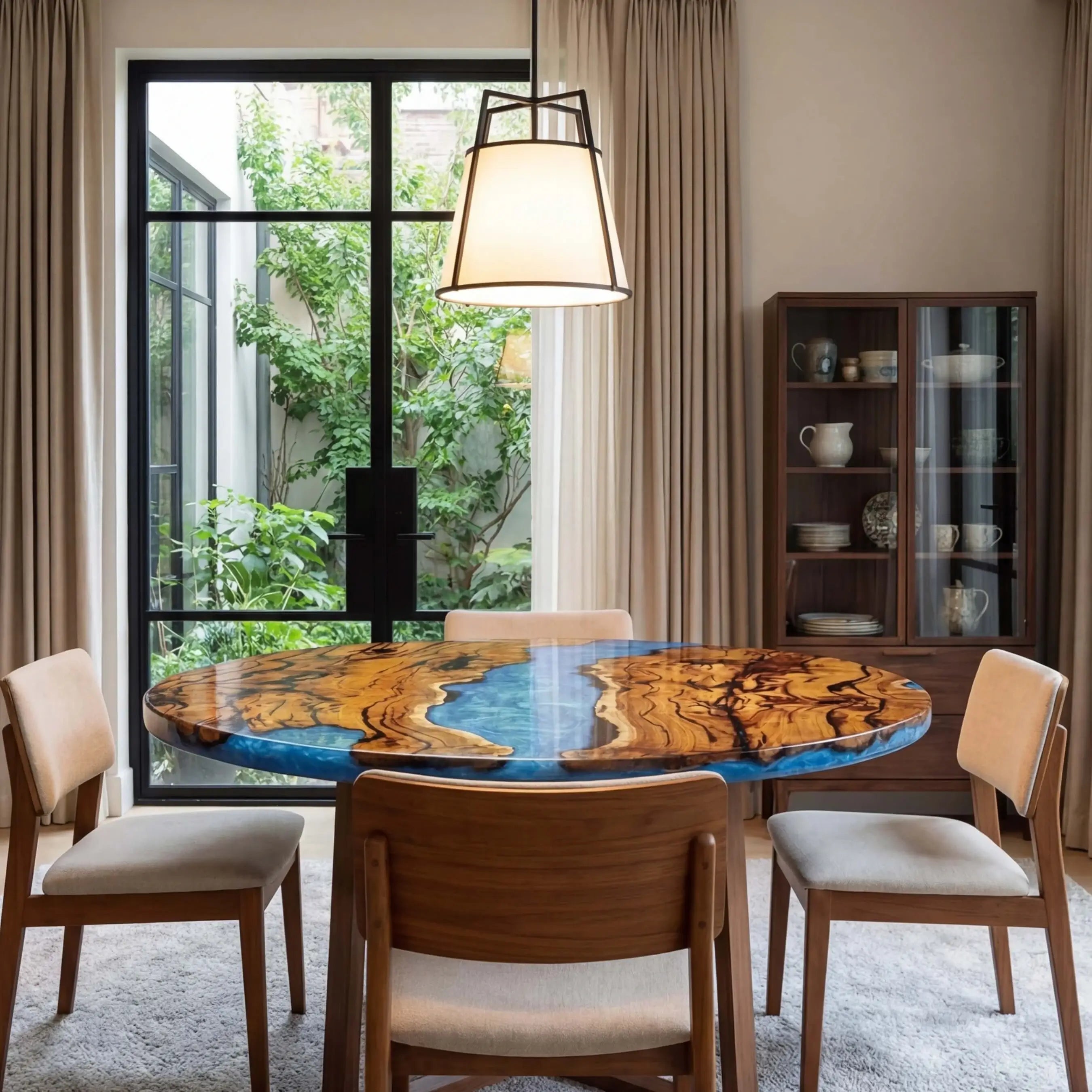 Custom Olive Epoxy Resin Round Coffee Table Blue Resin