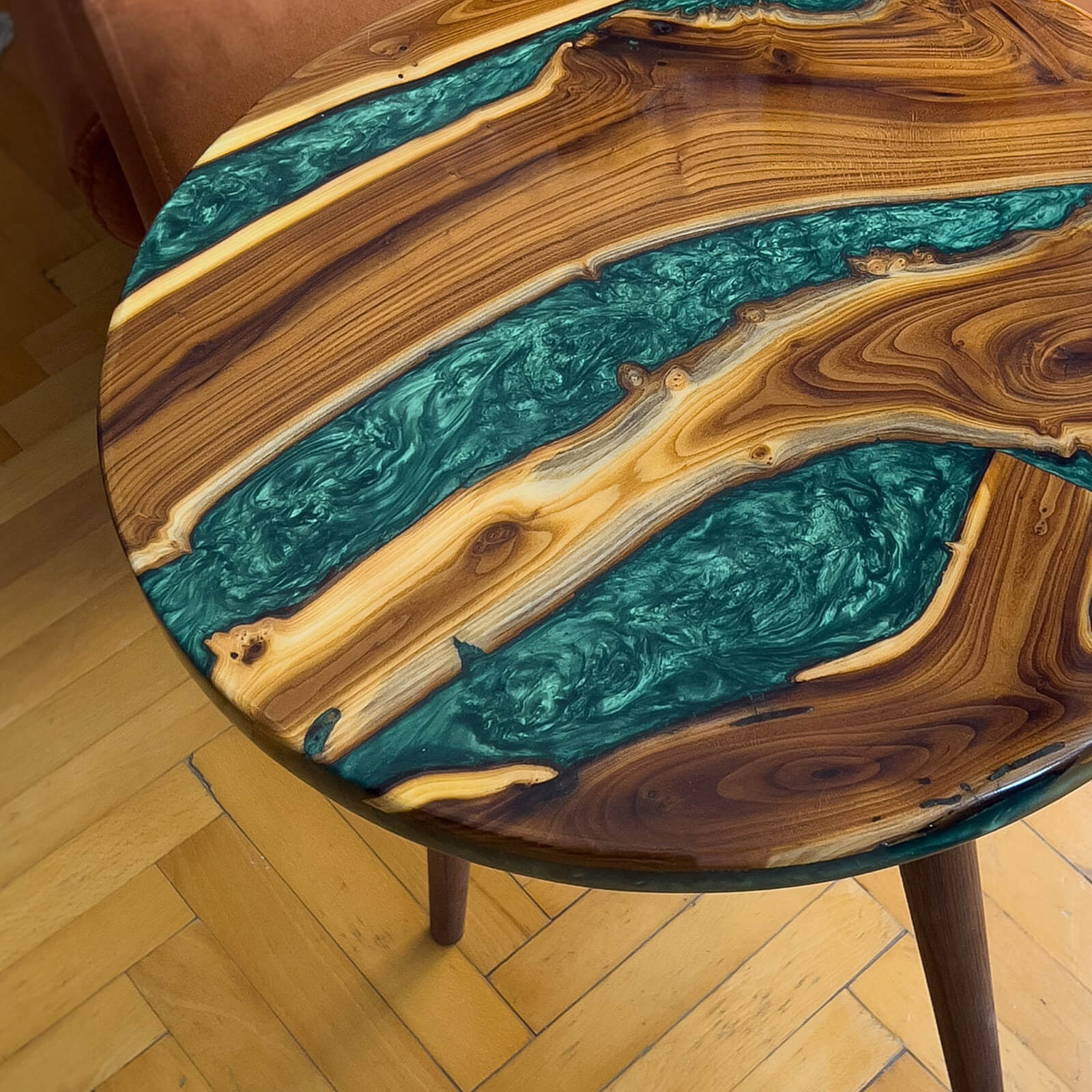 Custom Olive Epoxy Resin Round Coffee Table Green Resin