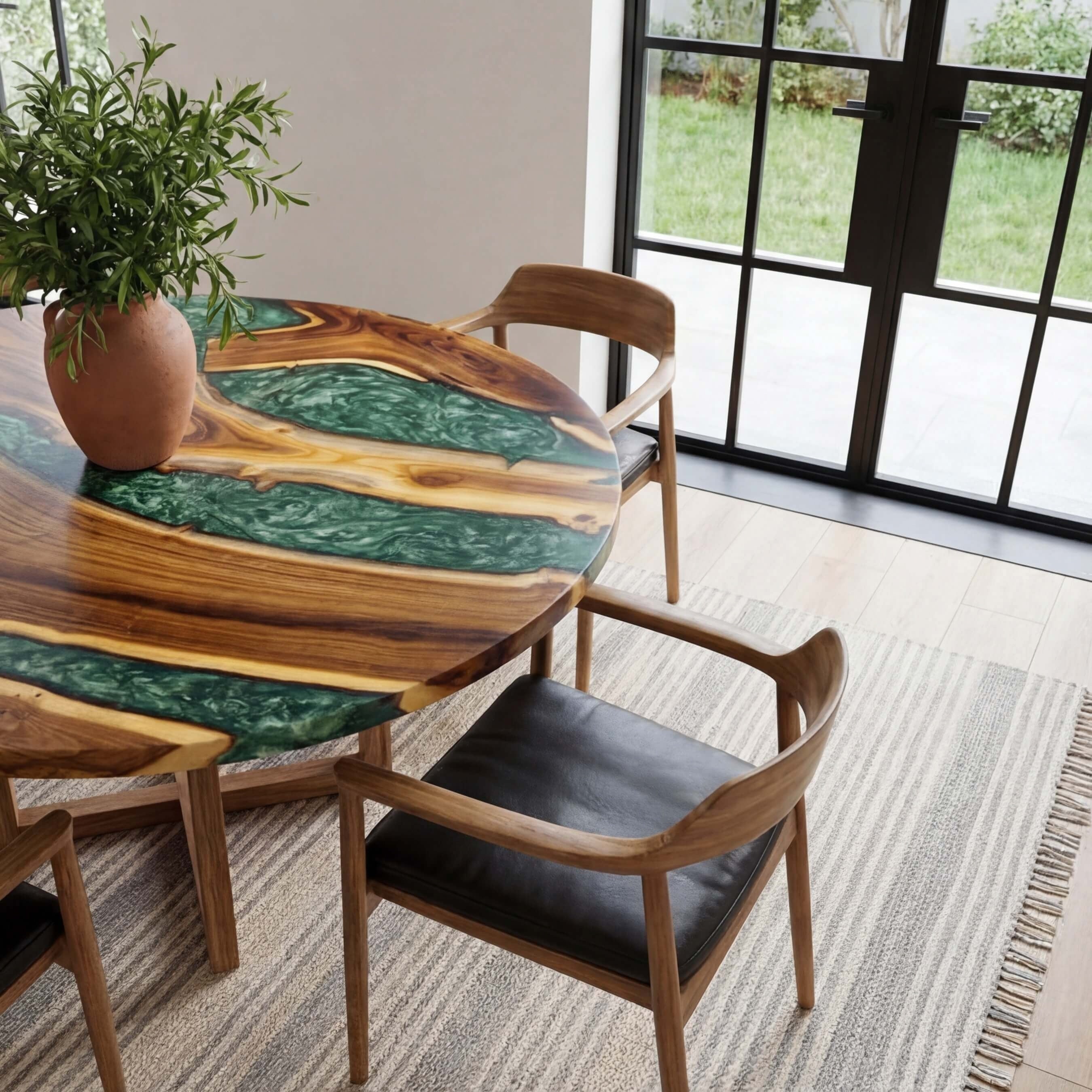 Custom Olive Epoxy Resin Round Coffee Table Green Resin