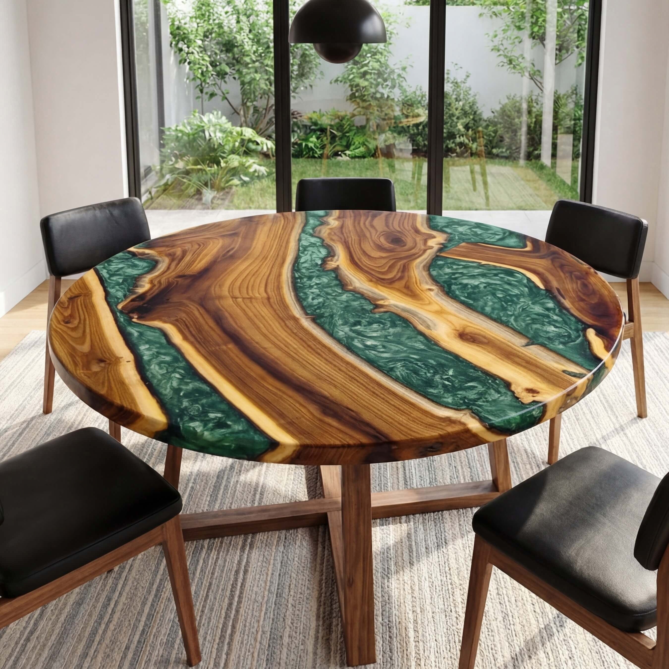 Custom Olive Epoxy Resin Round Coffee Table Green Resin