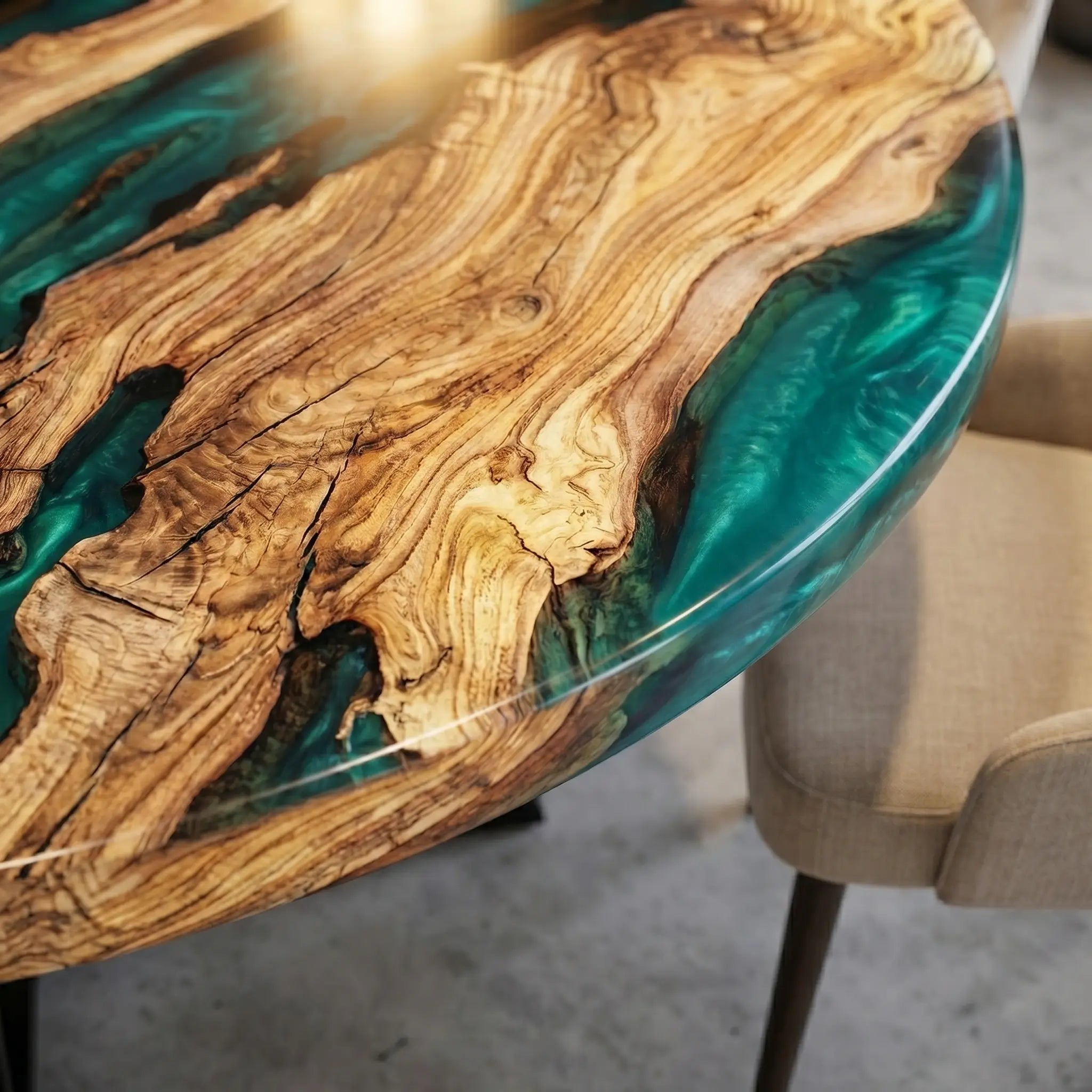 Custom Olive Epoxy Resin Round Coffee Table Green Resin