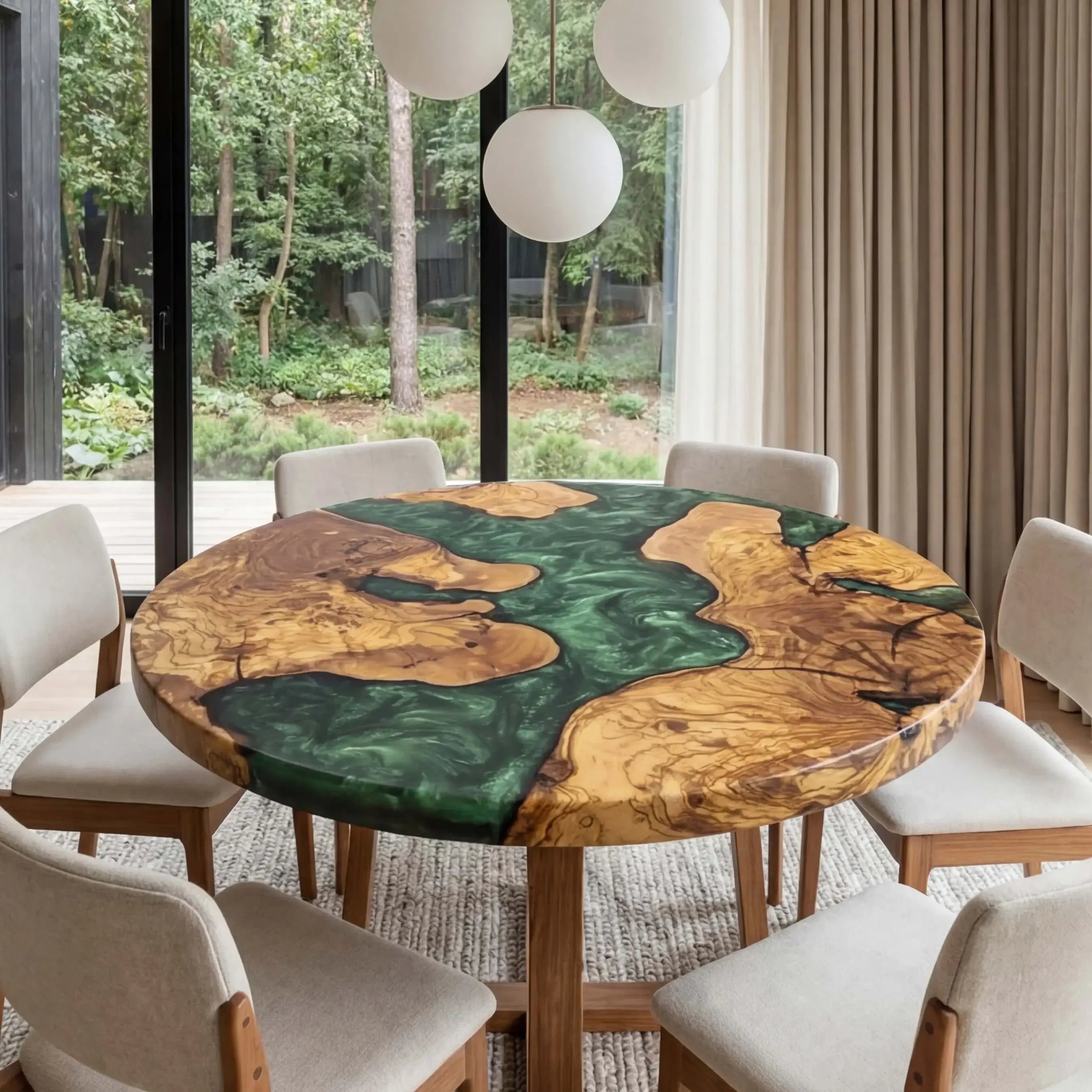 Custom Olive Epoxy Resin Round Coffee Table Green Resin
