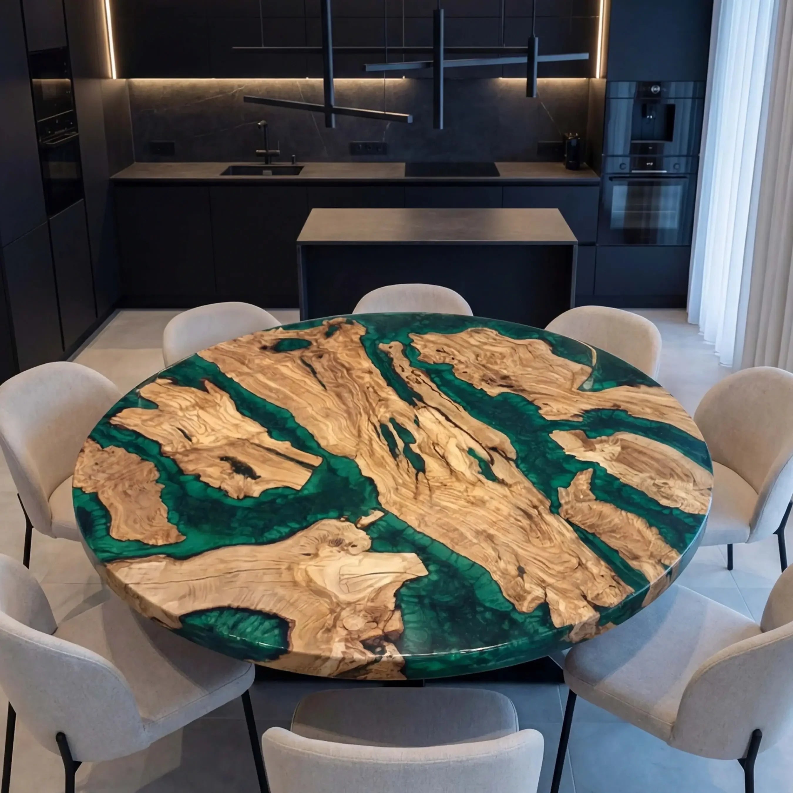 Custom Olive Epoxy Resin Round Coffee Table Green Resin