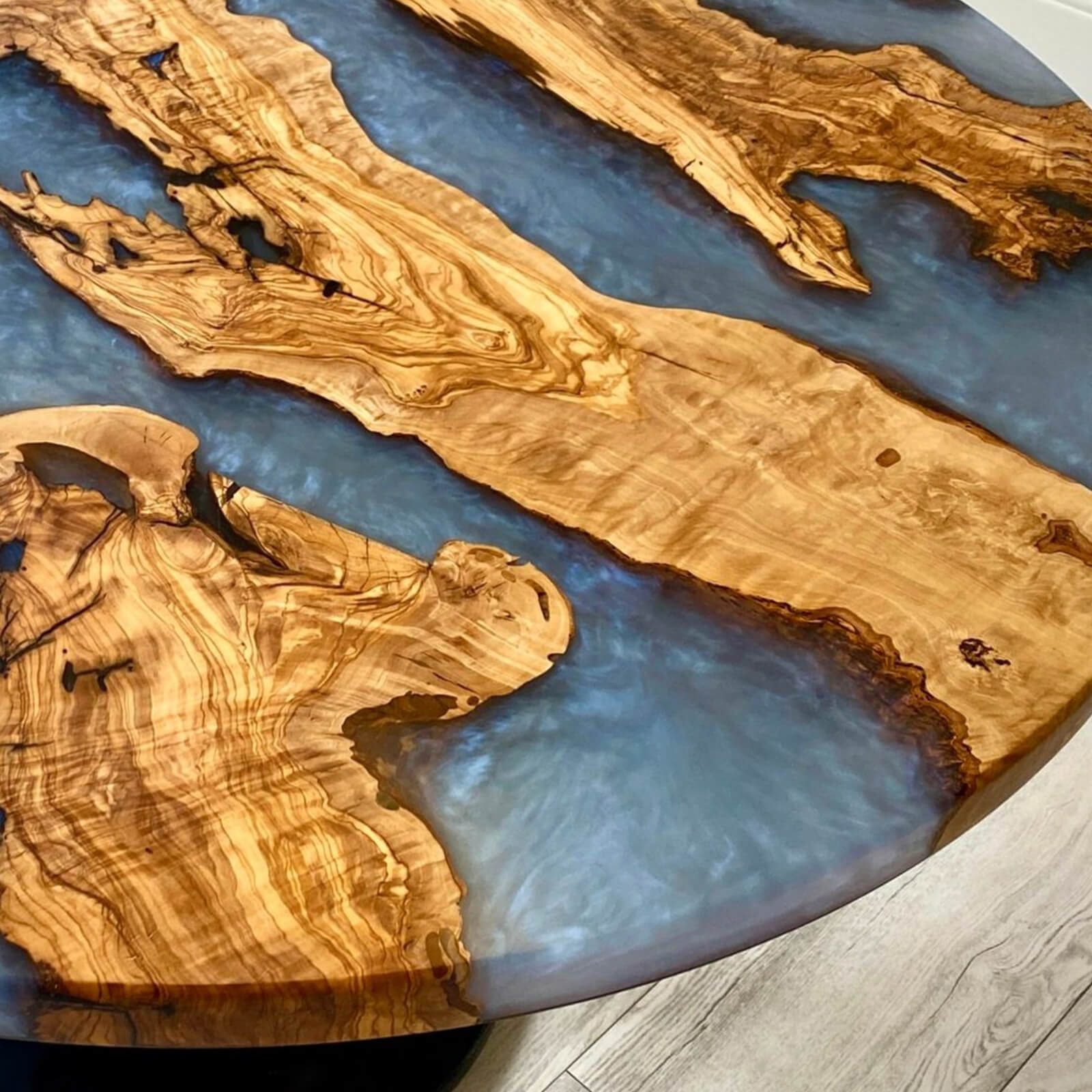 Custom Olive Epoxy Resin Round Coffee Table Grey Resin