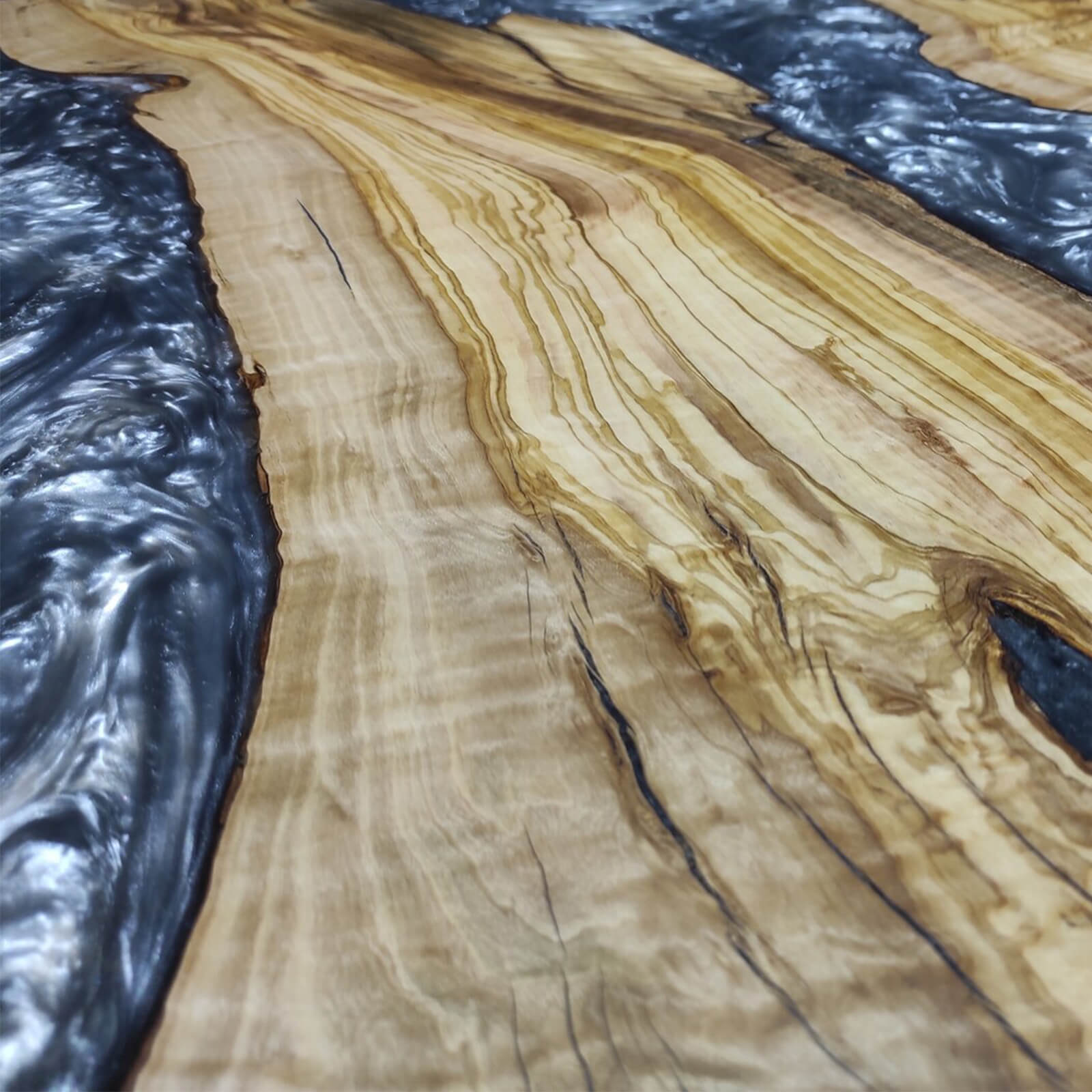 Custom Olive Epoxy Resin Round Coffee Table Pearl Gray Resin