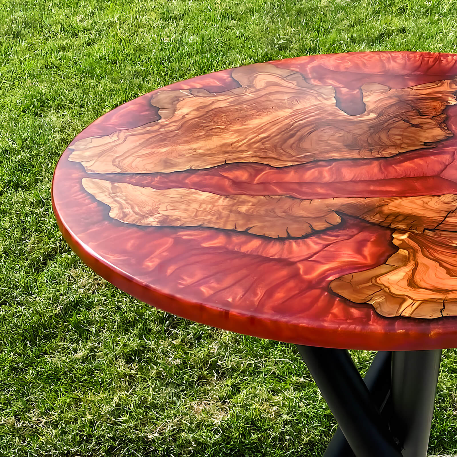 Custom Olive Epoxy Resin Round Coffee Table Red Resin