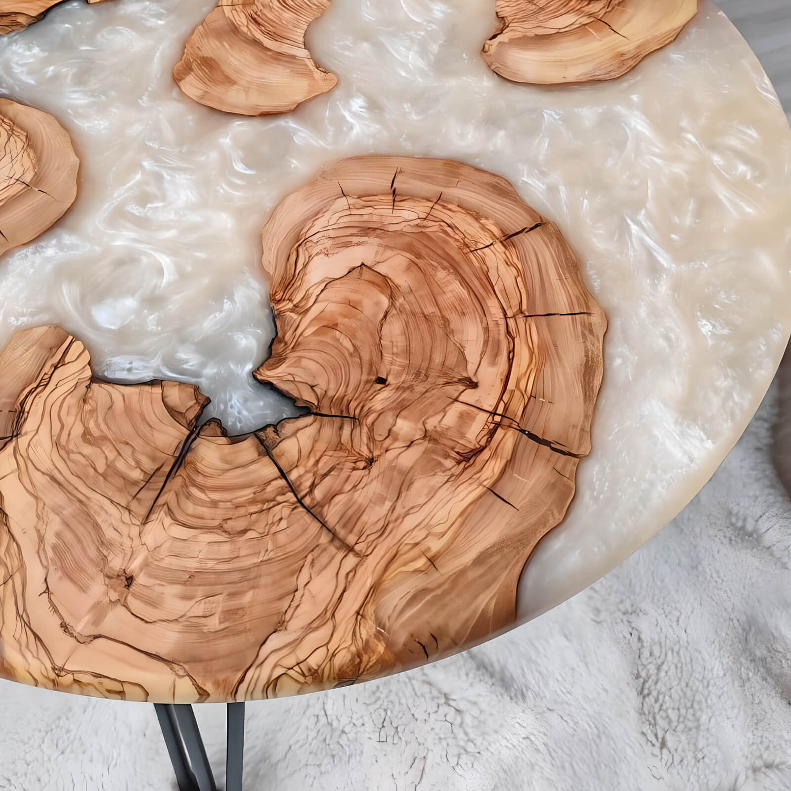 Custom Olive Epoxy Resin Round Coffee Table White Resin