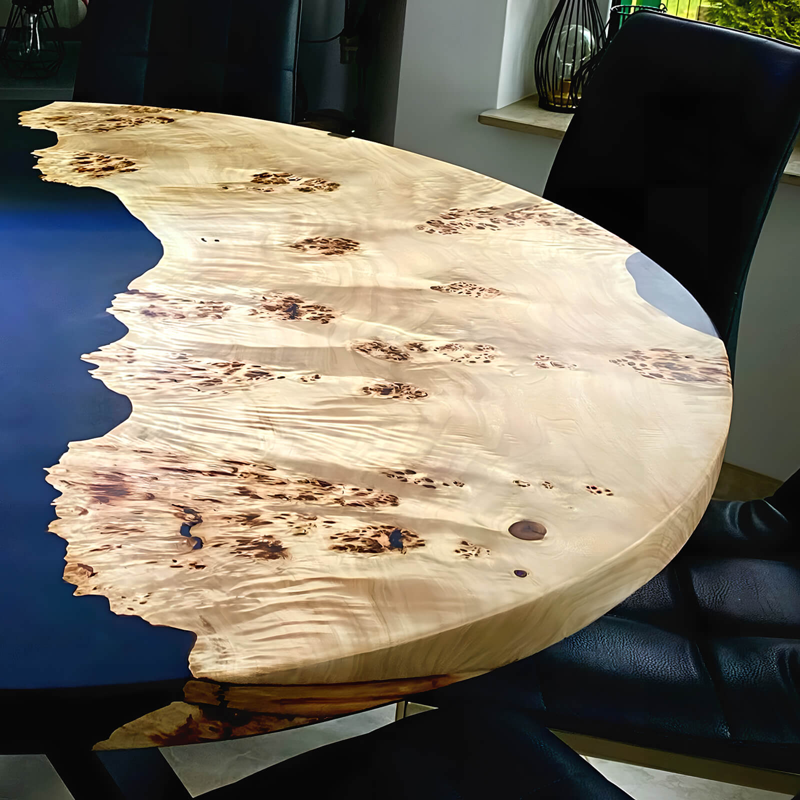 Custom Poplar Epoxy Resin Round Coffee Table Black Resin