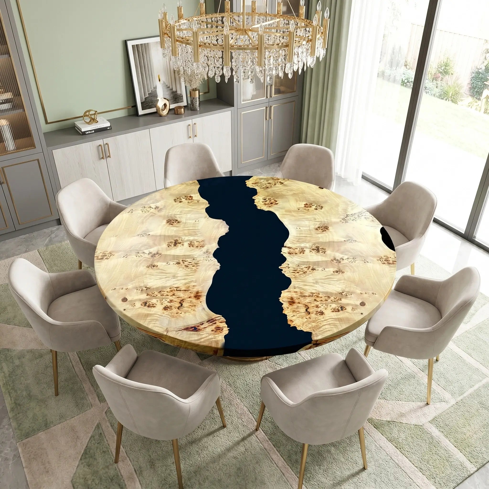 Custom Poplar Epoxy Resin Round Coffee Table Black Resin