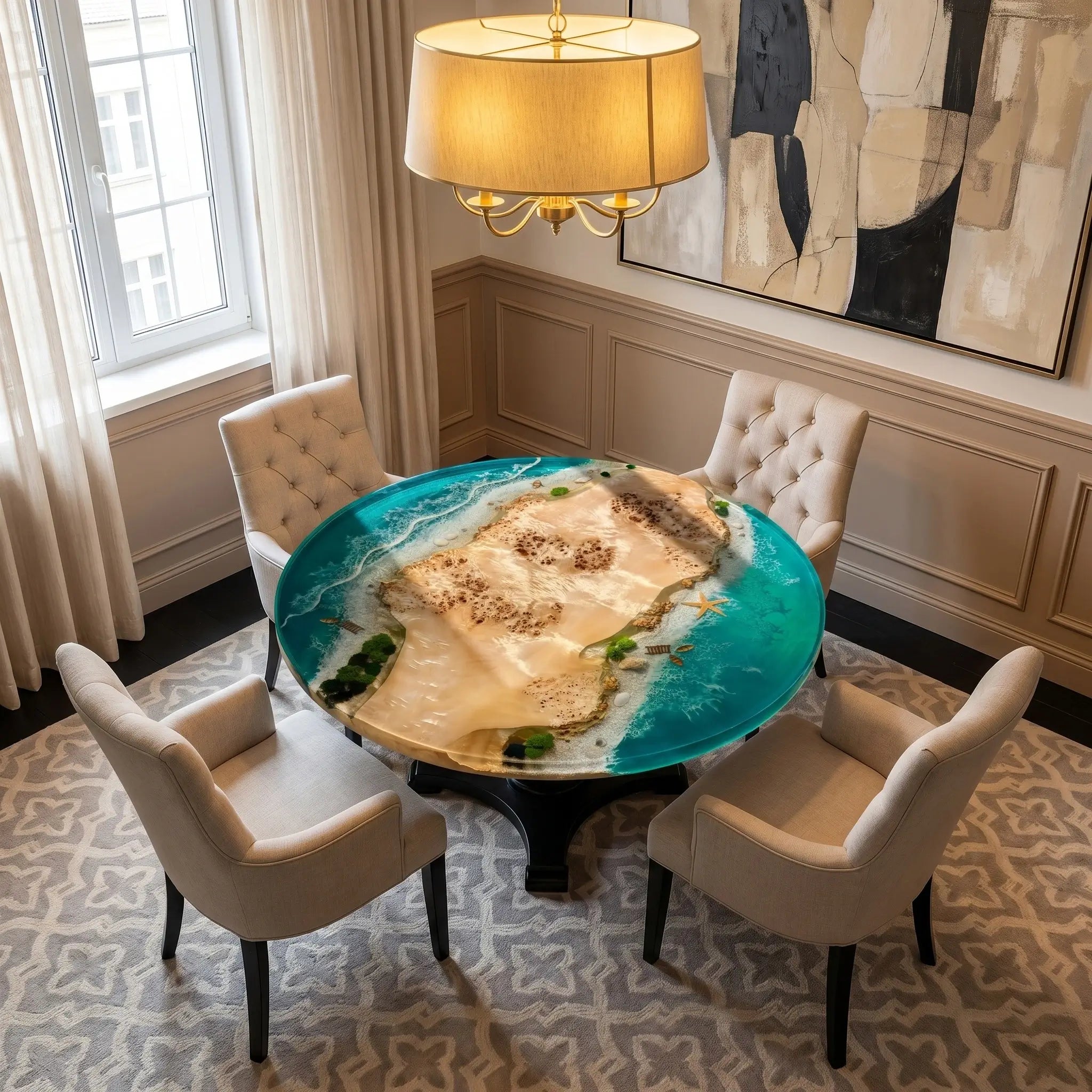 Custom Poplar Epoxy Resin Round Coffee Table Blue Resin