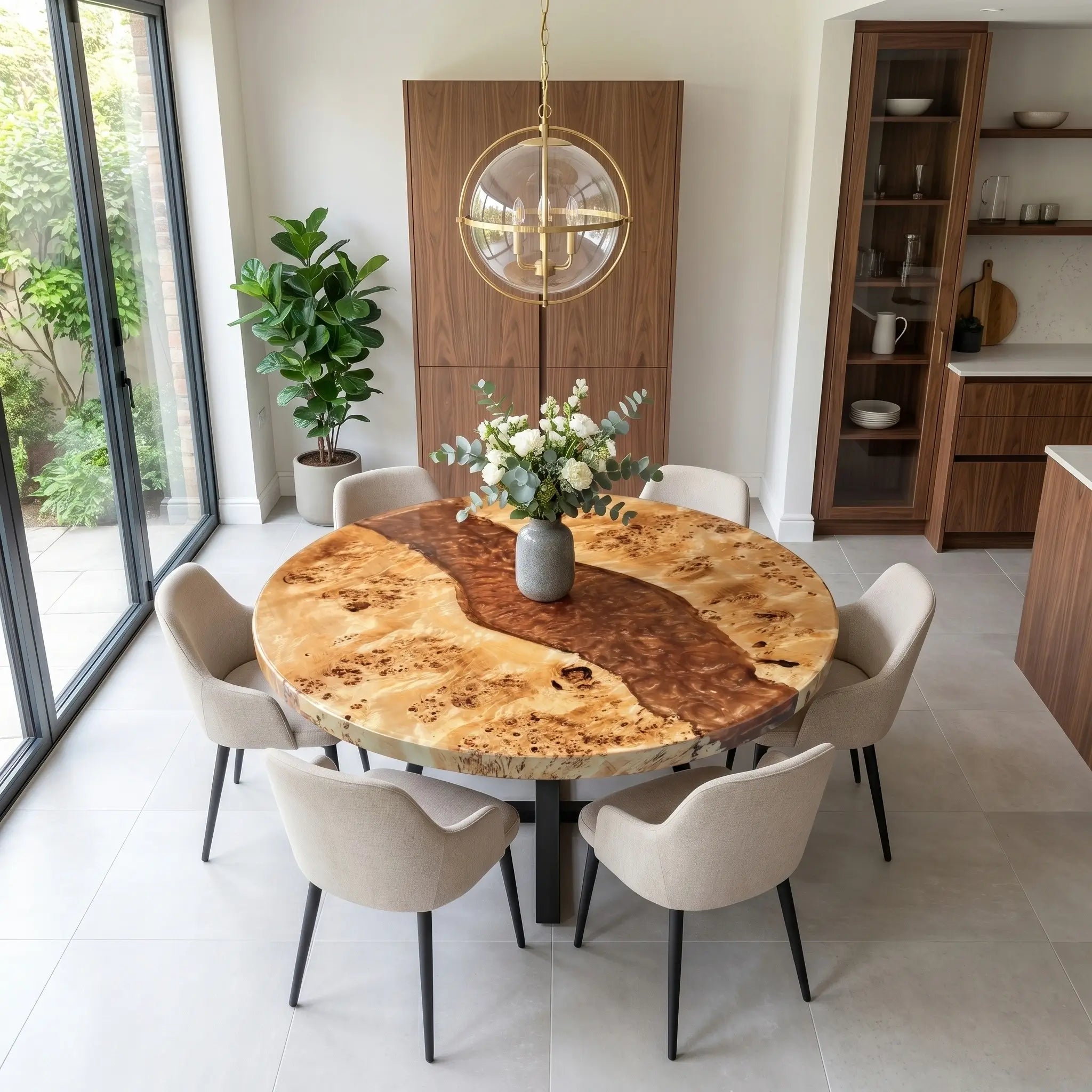 Custom Poplar Epoxy Resin Round Coffee Table Orange Resin