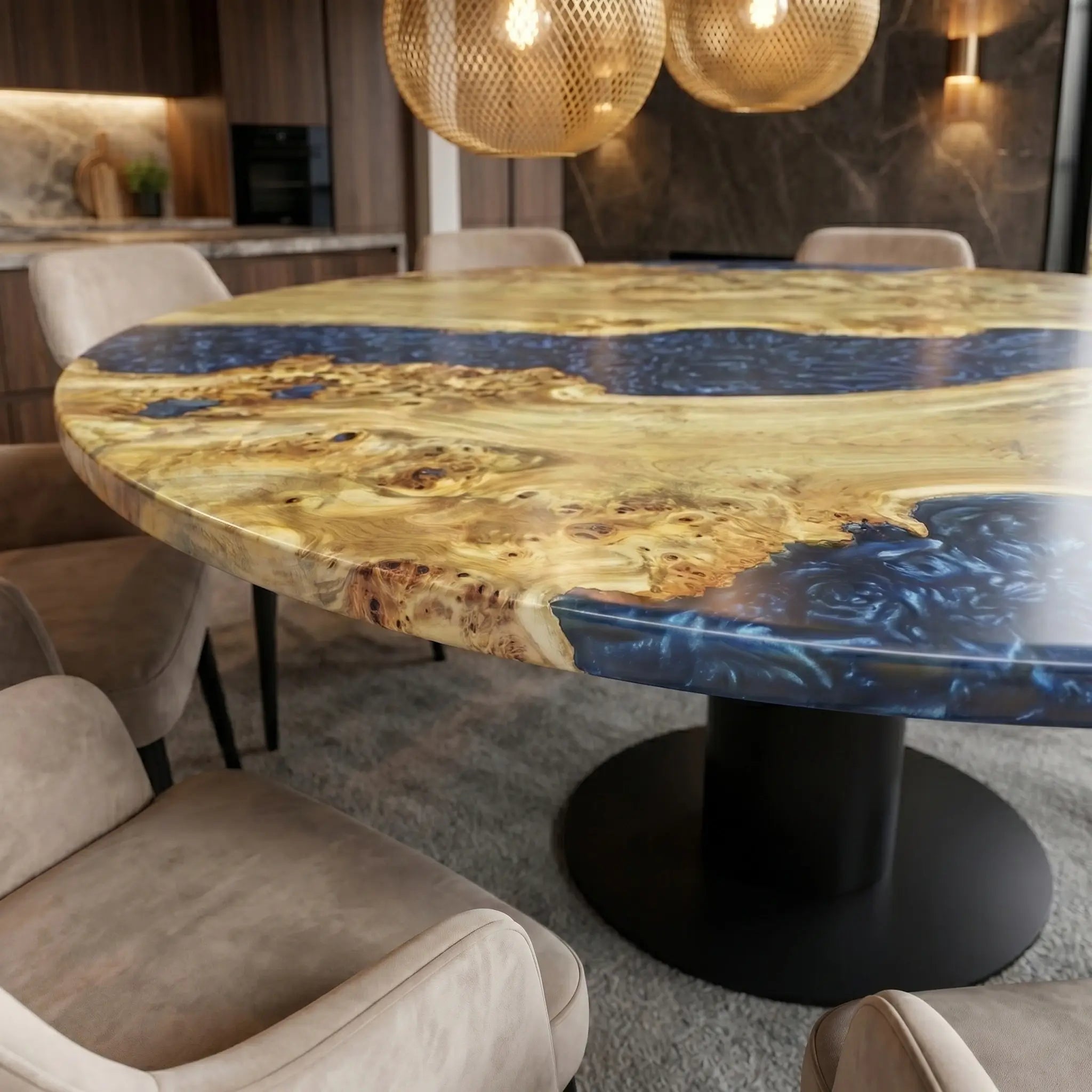 Custom Poplar Epoxy Resin Round Coffee Table Silver Resin