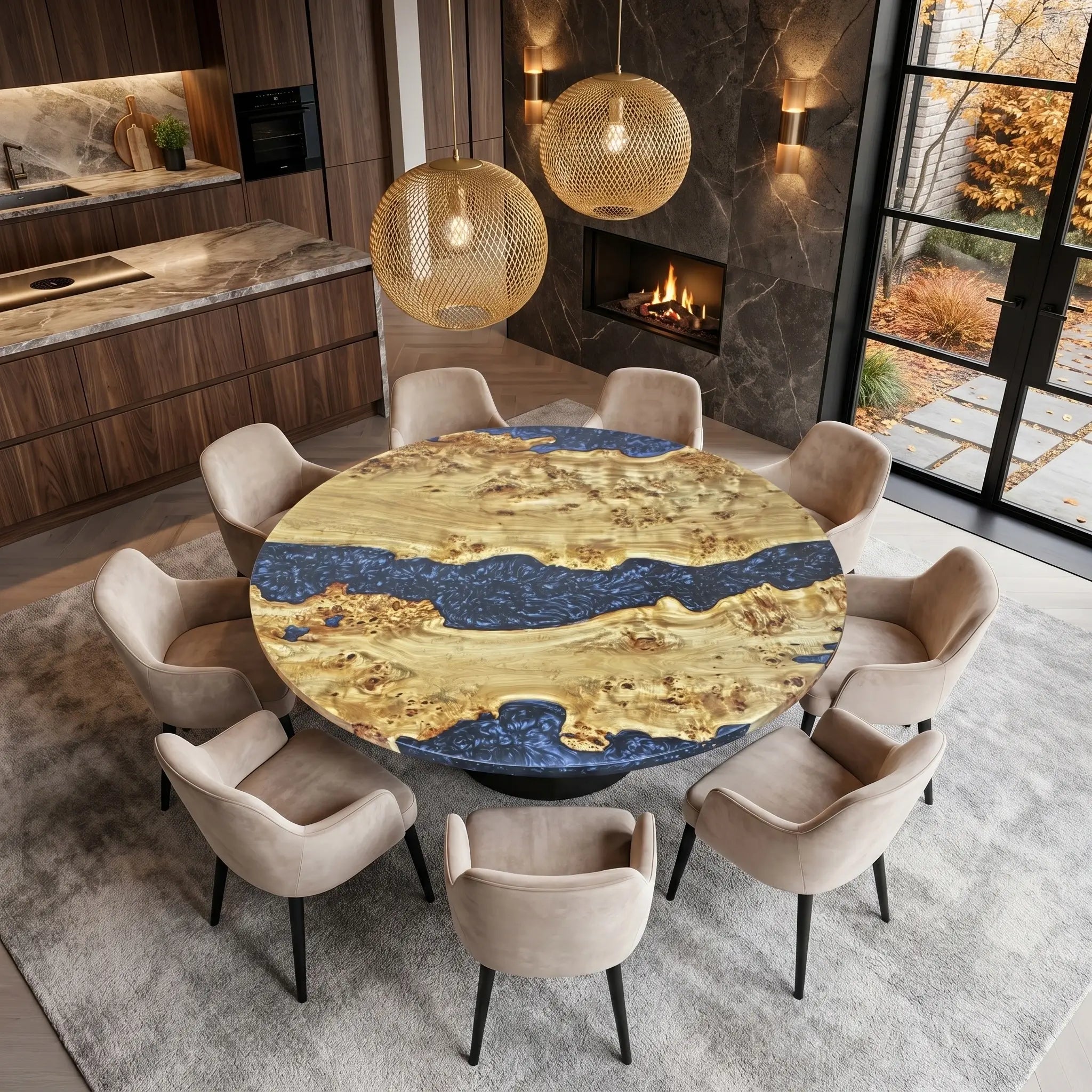Custom Poplar Epoxy Resin Round Coffee Table Silver Resin