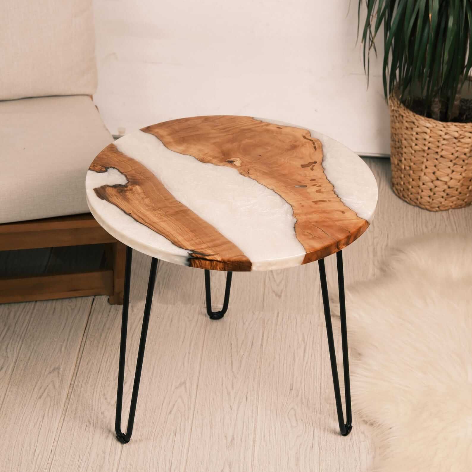 Custom Poplar Epoxy Resin Round Coffee Table White Resin
