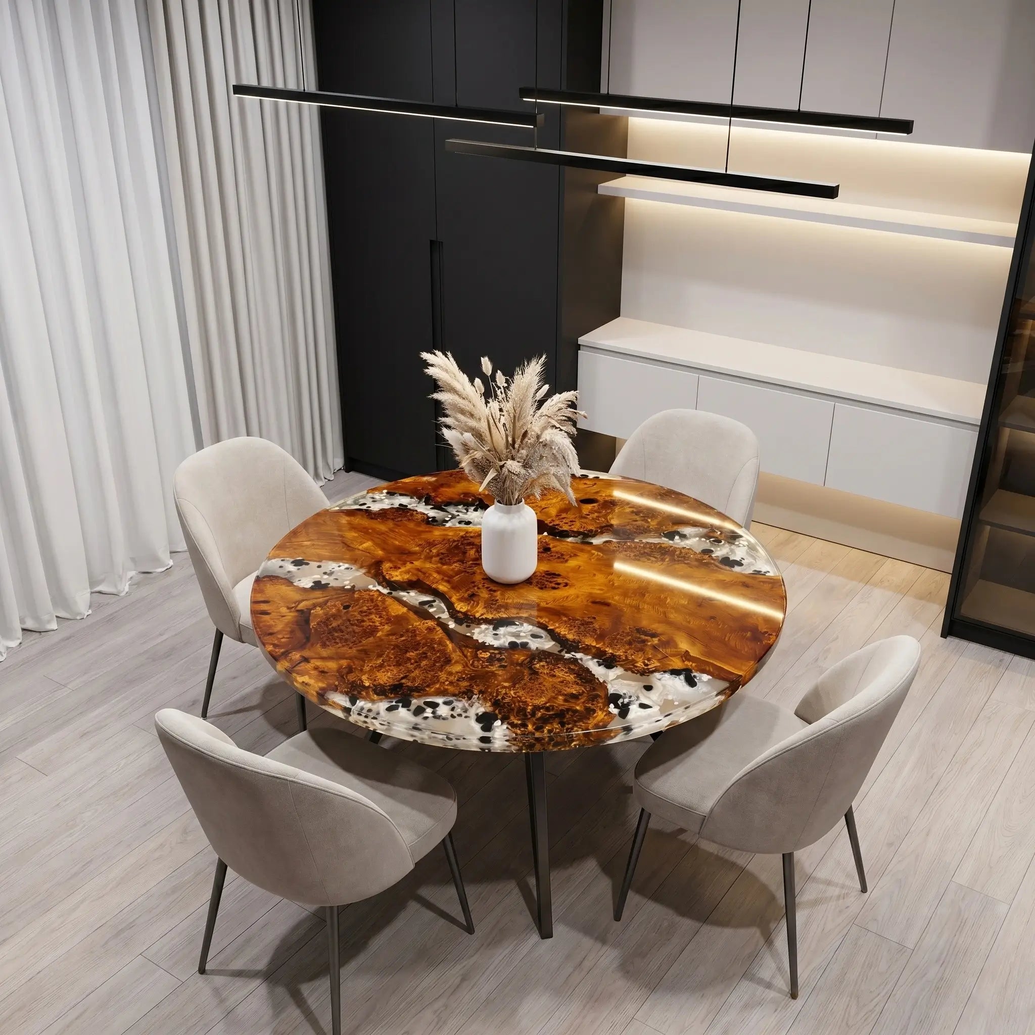 Custom Poplar Epoxy Resin Round Coffee Table White Resin