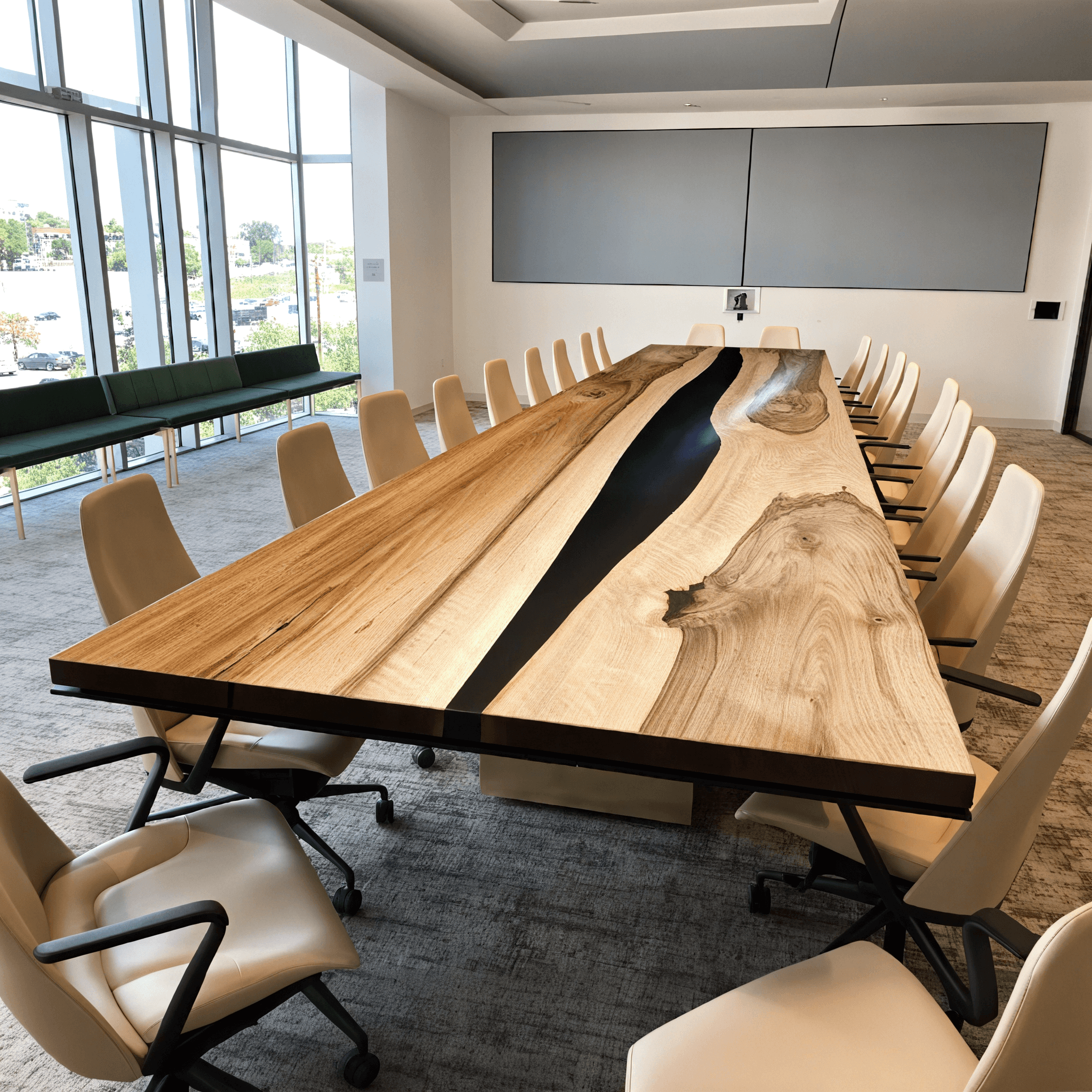 Custom Walnut Epoxy Resin River Conference Table Black Resin