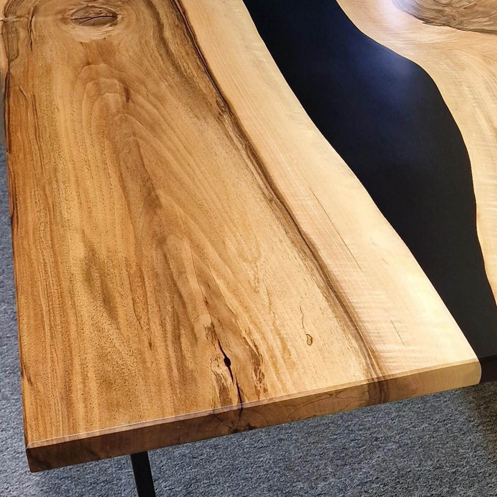 Custom Walnut Epoxy Resin River Conference Table Black Resin
