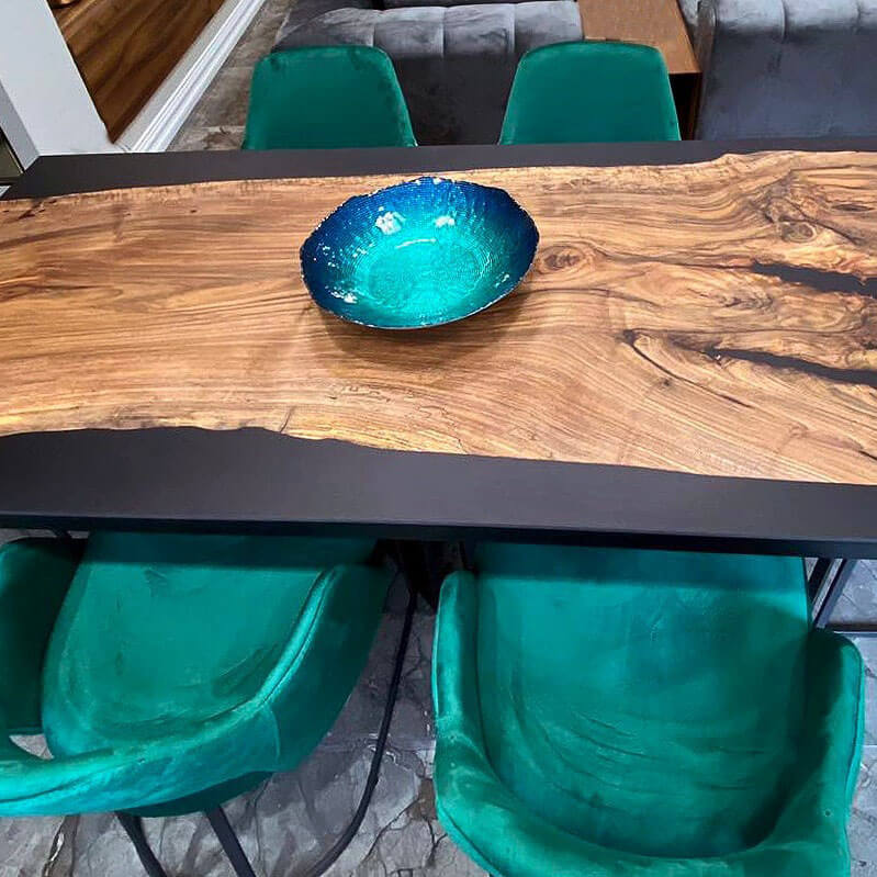 Custom Olive Epoxy Resin River Table Black Resin ERT-57 - image 7 | ThawHome