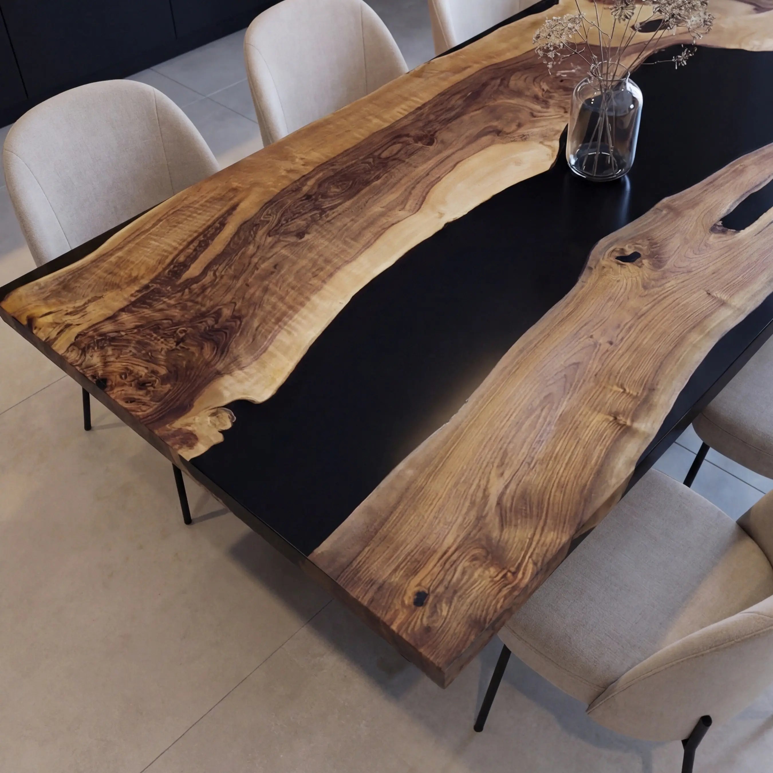 Custom Walnut Epoxy Resin River Table Black Resin ERT-99 - image 5 | ThawHome