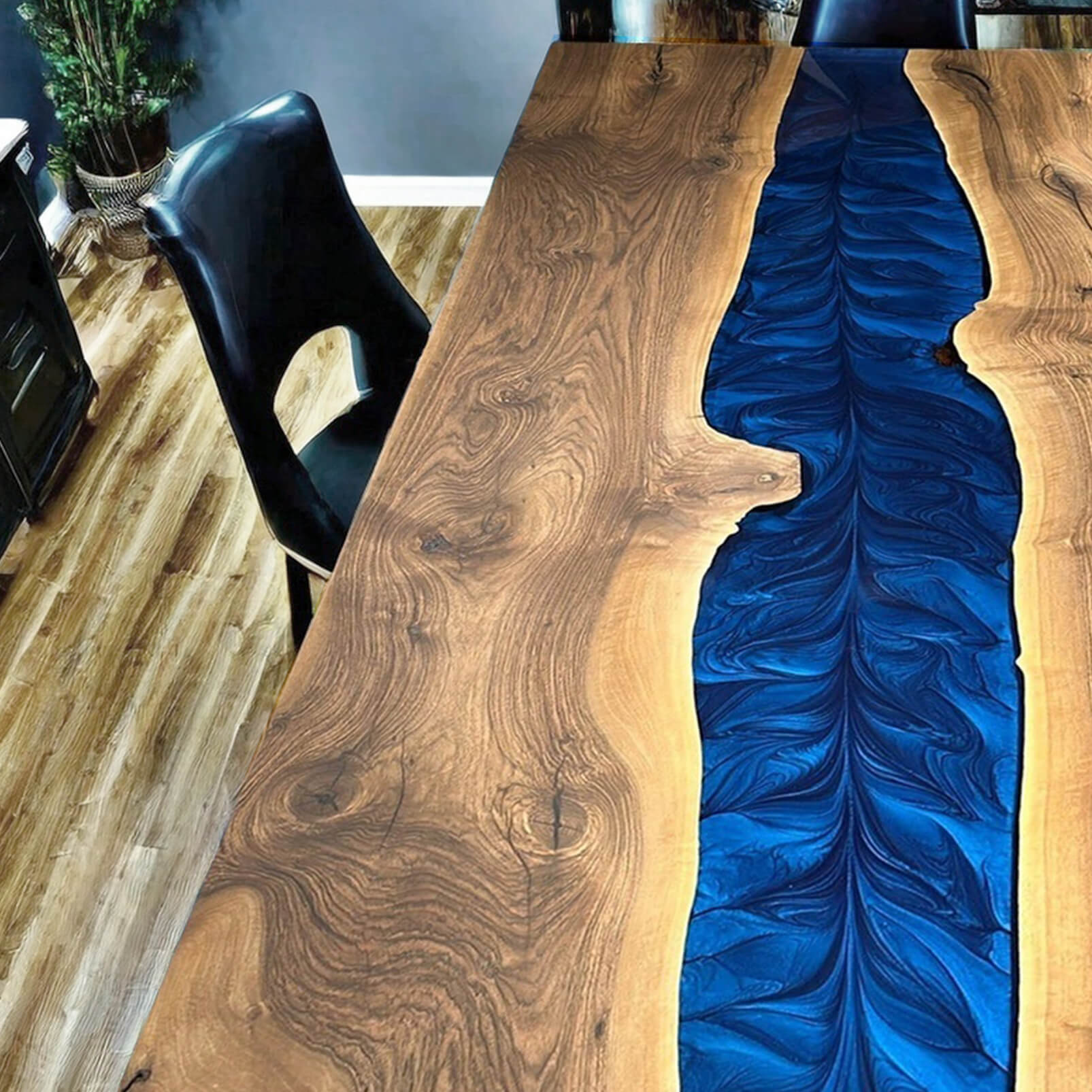 Custom Black Walnut Epoxy Resin River Table Blue Waves ORT-29 - image 6 | ThawHome